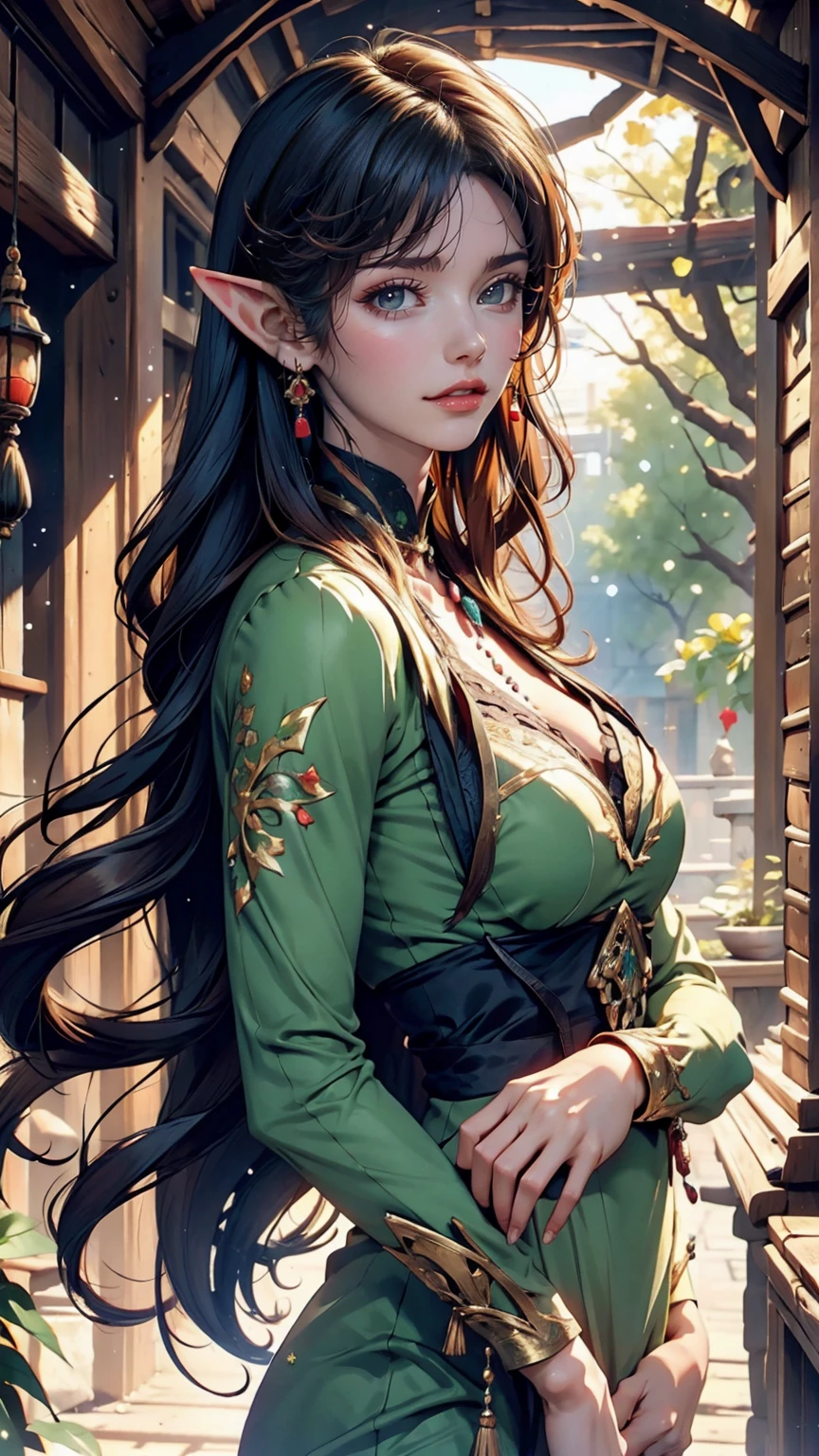 (((masterpiece))), highest quality, Depicting a group of beautiful female elves、Highly detailed gouache style painting portrait, Smooth Shadows, Ultra-realistic textures, 8k, highest quality, Characteristics of realistic manga, Stylized illustration, Smooth Shadows, Correct Anatomy, chromatic aberration, Neon Highlights, Global Warming Light, Dynamic pose, Expressive