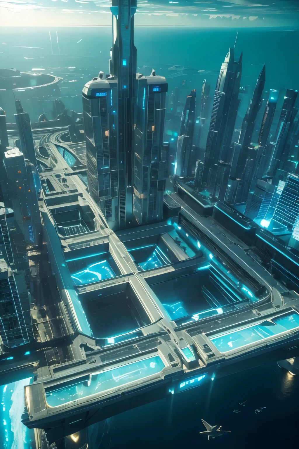 Undersea city，Sci-fi future，The Lost City of Atlantis，Drone view