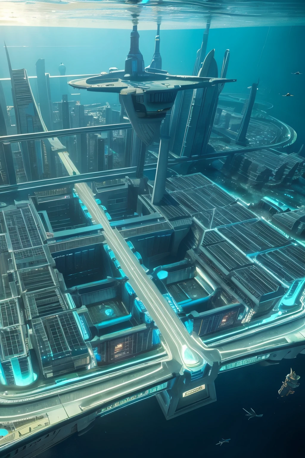 Undersea city，Sci-fi future，The Lost City of Atlantis，Drone view