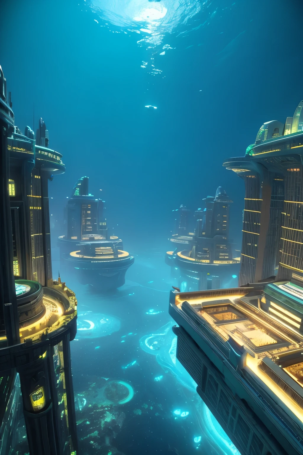 Undersea city,Sci-fi future,The Lost City of Atlantis,Drone view