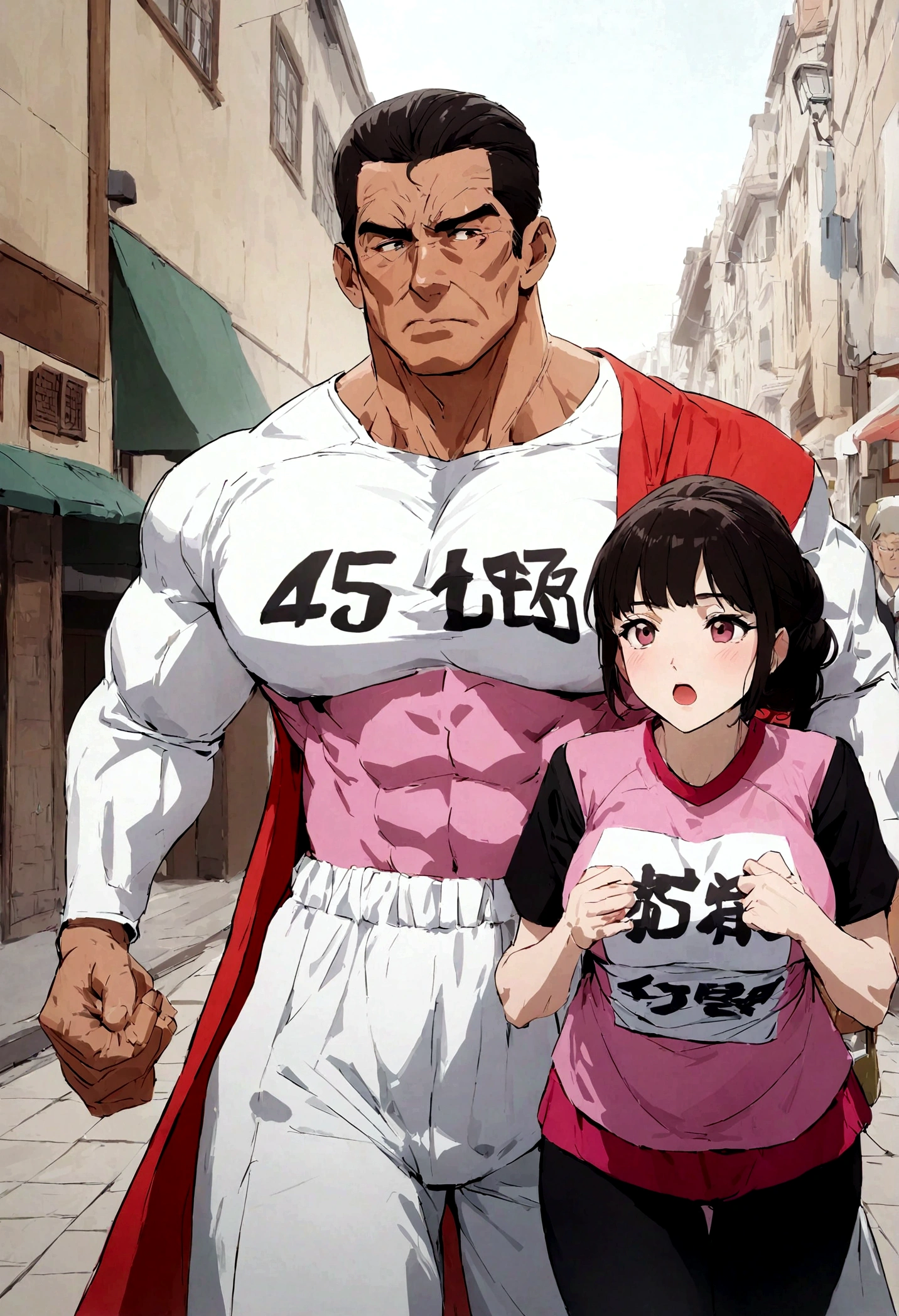 senior citizen Muscular men 55 Beautiful women 48 running couple Japanese high resolution marathon wear
