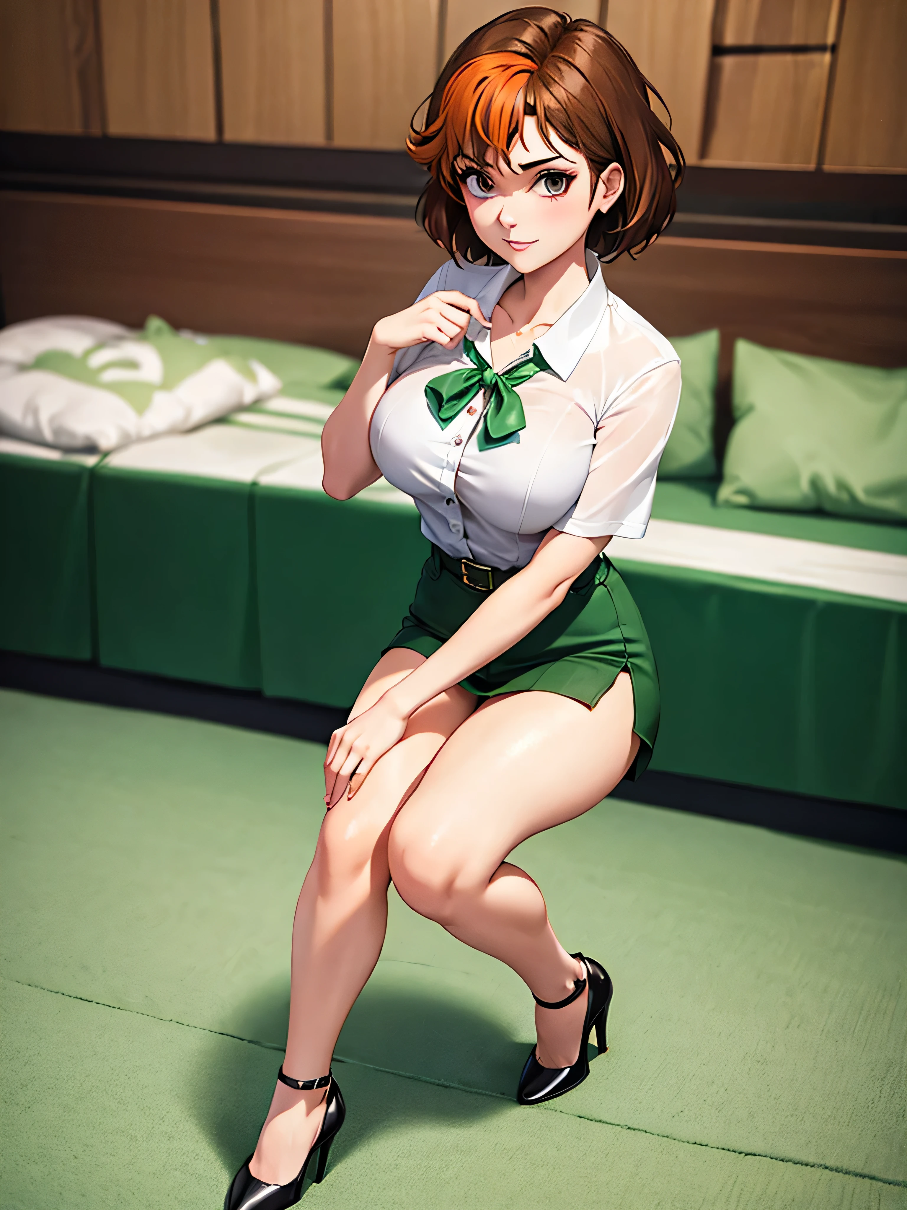 merula, thighs, tonified legs, solo girl, sexy barefeet ,wide hips, medium breast, uniform, full body, sitting, crossed legs