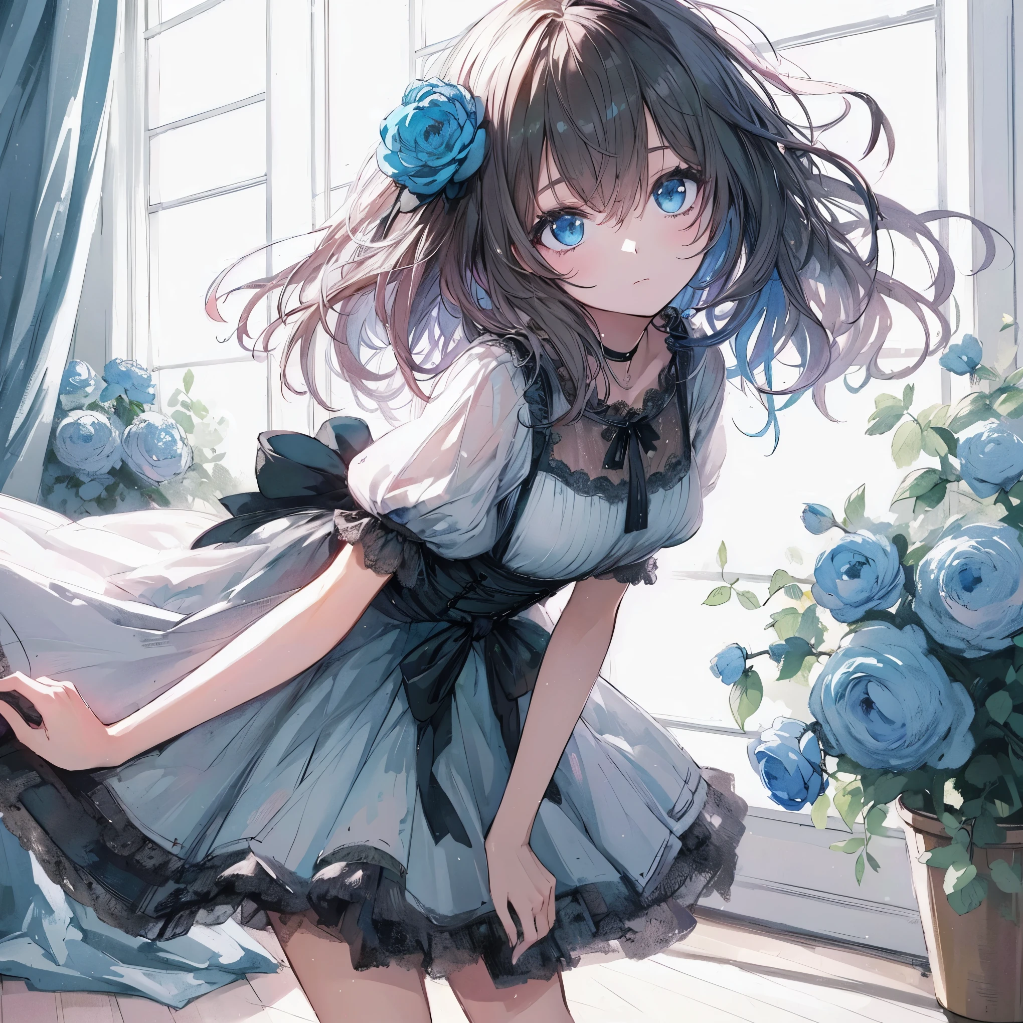 Official art using high-quality hand-drawn watercolor sketch techniques. (best quality,4k,8k,highres,masterpiece:1.2),ultra-detailed,beautiful detailed eyes,A girl with beautiful eyes, everyone, beautiful anime girl, cute anime girl, smooth anime art, anime style, elegant colors, soft lighting, delicate beautiful wet eyes, very coquettish, (beautiful large breast:1.2), (correct hands:1.2),