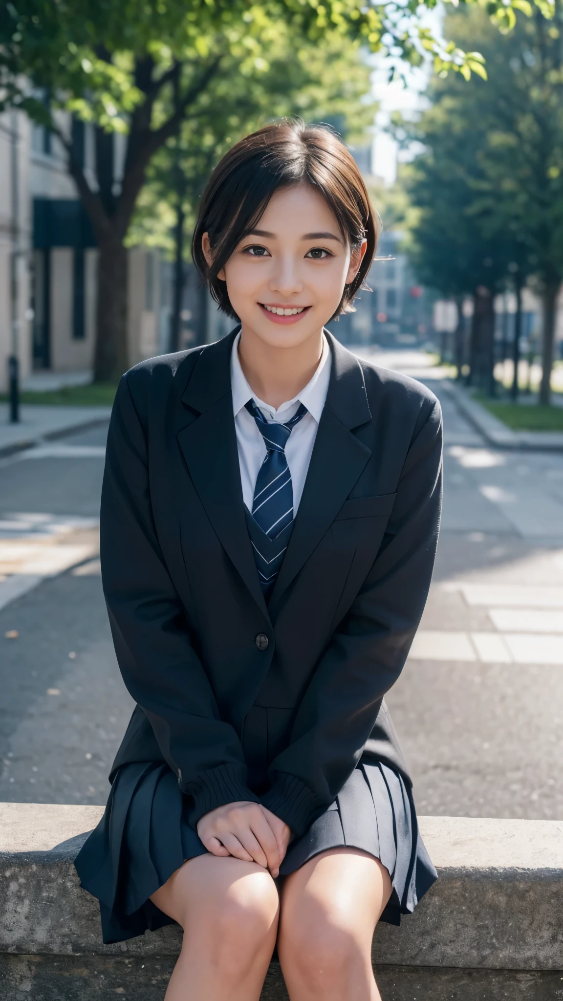 (school uniform)Mix 4,ultra detail  (8k, RAW Photos, 最high quality, masterpiece: 1.45), (Realistic, Photorealistic: 1.37), （Ultra high definition）（Textured skin）（Very detailed）（high quality）（最high quality）（First Person View）Beauty Women,Sitting,smile,short hair