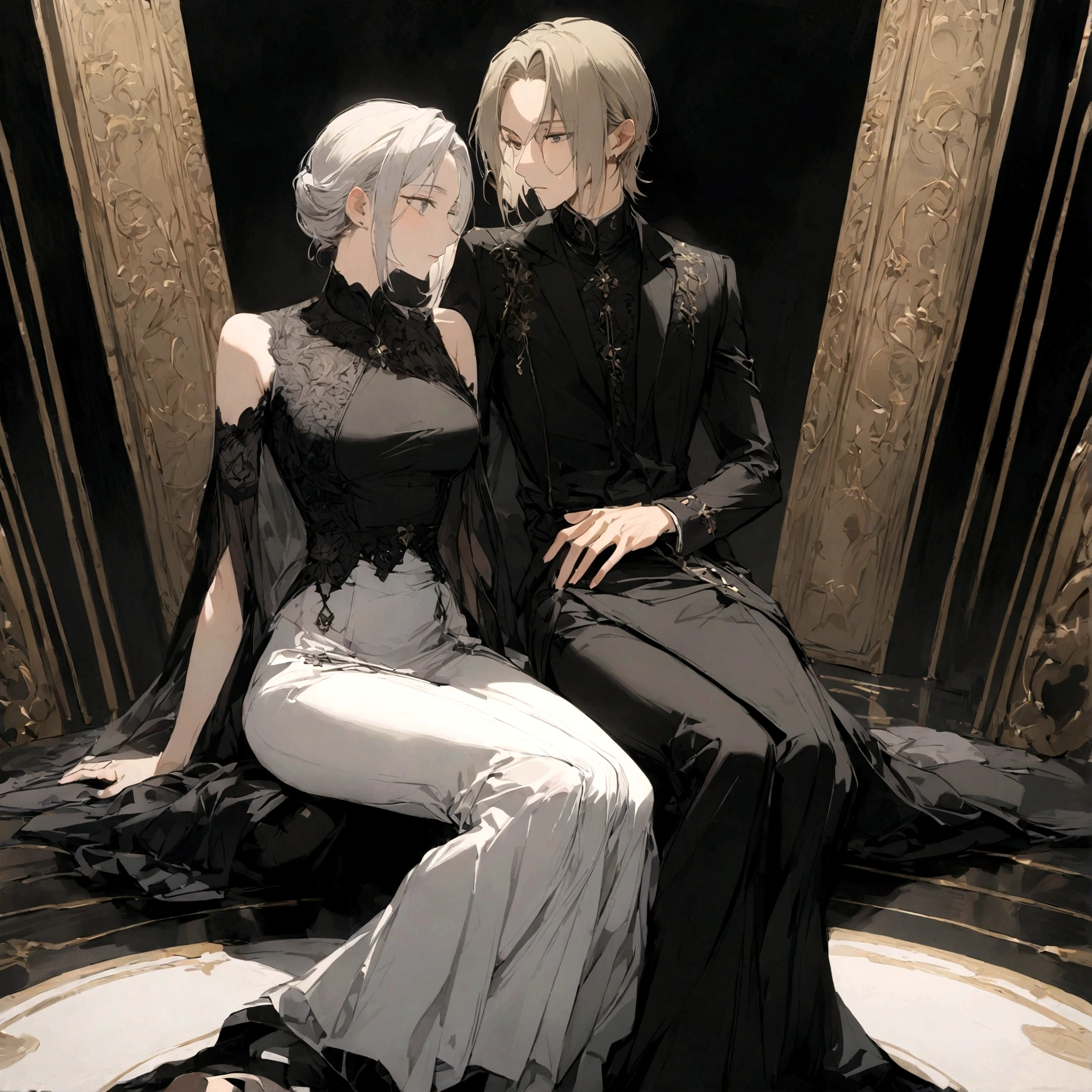 casal, man and woman sitting sideways on the floor
