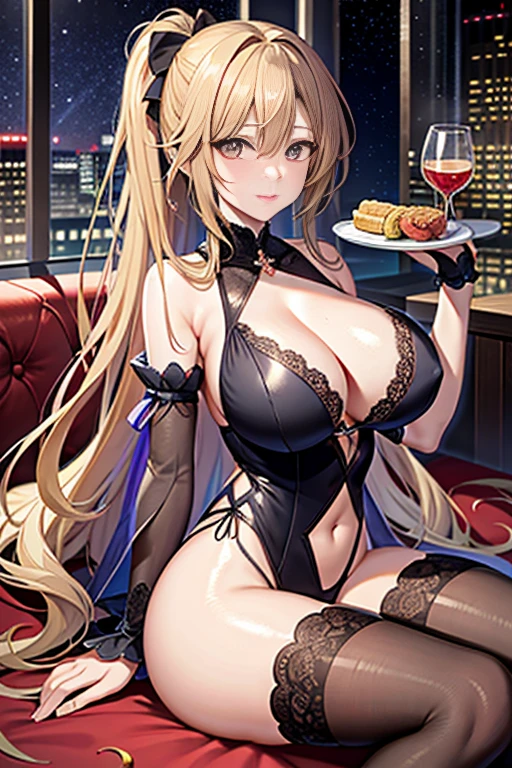 ((Midnight, highest quality, 8k, masterpiece :1.3)), Esbian all over, Long legs, Sharp focus :1.2, Beautiful woman with perfect figure :1.4, Slim Abs :1.1, (, Huge cleavage :1.2), (Night Scenery, here:1.3)), Highly detailed face and eyes、Skin Texture, double eyelid,(highest quality)Gaoyagui Lace Gold Skinny Cheongsam Dress Girl with Attention to Detail,(background:wonderfulバー、Alcohol artists from around the world),Sit on the floor at the bar,Spread your legs,Wearing a noble gold lace thin cheongsam,excitation,Beautiful breasts,Protruding lower abdominal muscles,Exposing tight panties,and《wonderful》Add a cinematic touch to your scenes,(((wonderful big breasts:K-Cup))),((Blonde Curls,Pick staining、colorful)),Tie in a high ponytail,Cinematic lighting completes the overall atmosphere。、Camel Toe、Giant tit、Nipple Puffs、Cleavage、Plump、Super big breasts、Super big butt、Bubble butt