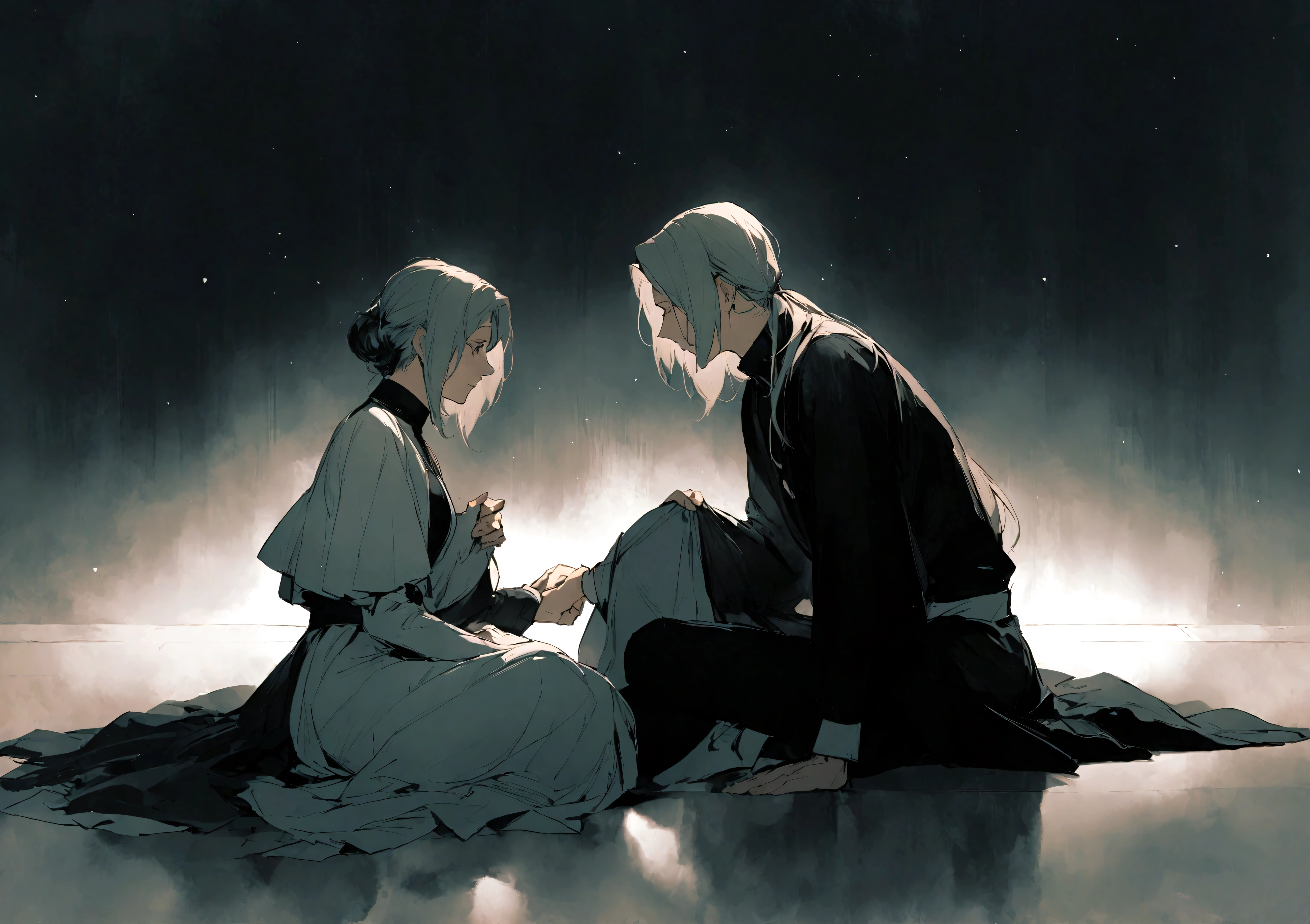casal, man and woman sitting sideways on the floor