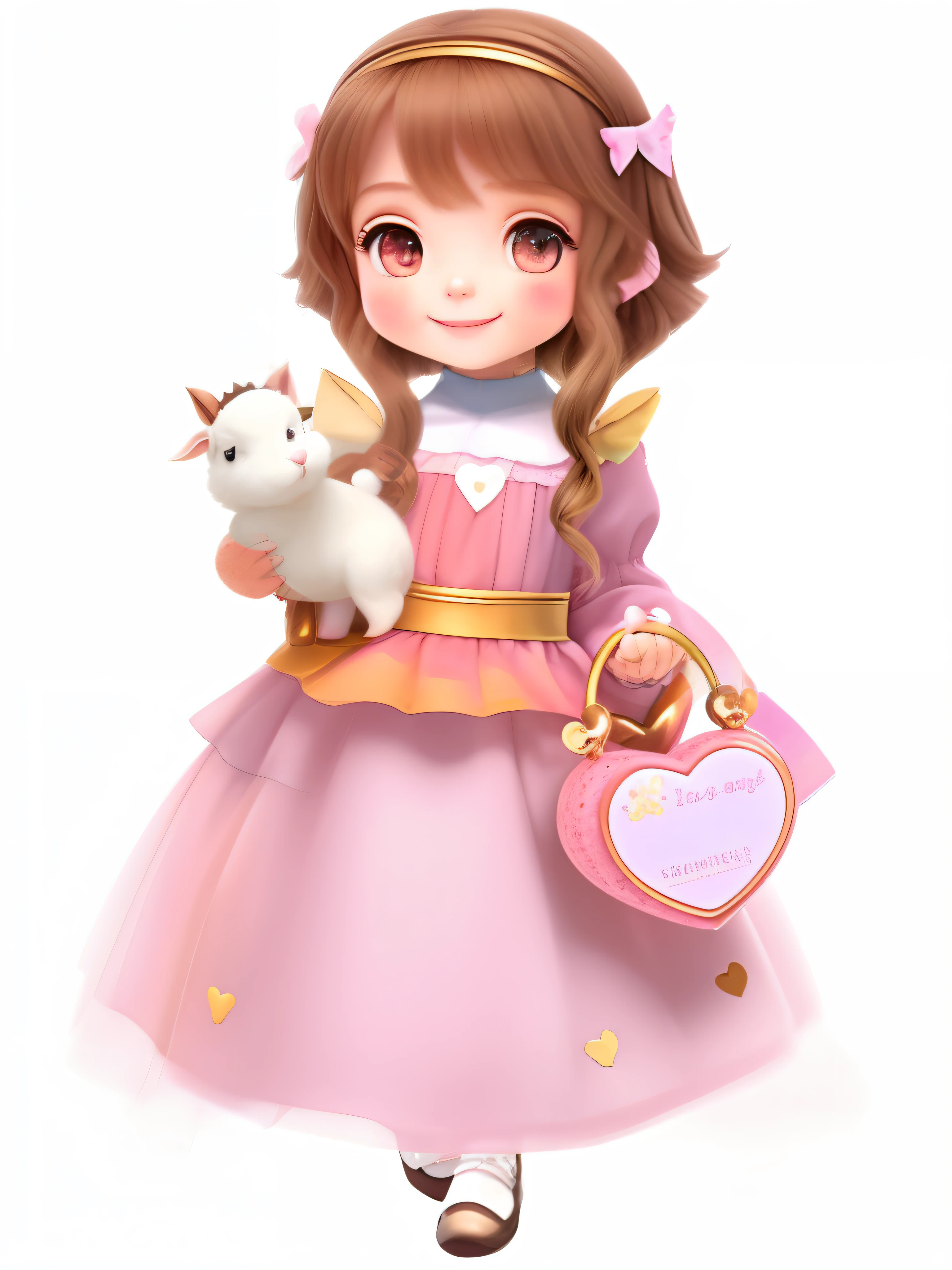 There is a girl holding a heart-shaped box in her hands., Hana Alisa Omer, lindo y adorable, encantador y lindo, 1614572159, Se ve doce, con una hermosa sonrisa, of a beautiful angel girl, ella esta sonriendo y feliz, she is smiling and excited, Dulce sonrisa, full heart - shaped face, cabrito, princesa o reina 👑