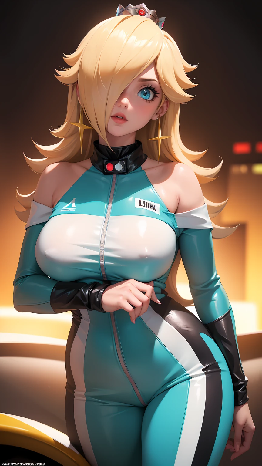 (best quality). (Ultra Detalhado). (1girl), Olhando para o Viewer. (Antecedentes detalhados). belos olhos detalhados. rosto delicado e bonito. (high saturation), seios grandes, droopy breasts, (((sexy racing outfit))), big breasts, in a circuit, off shoulders