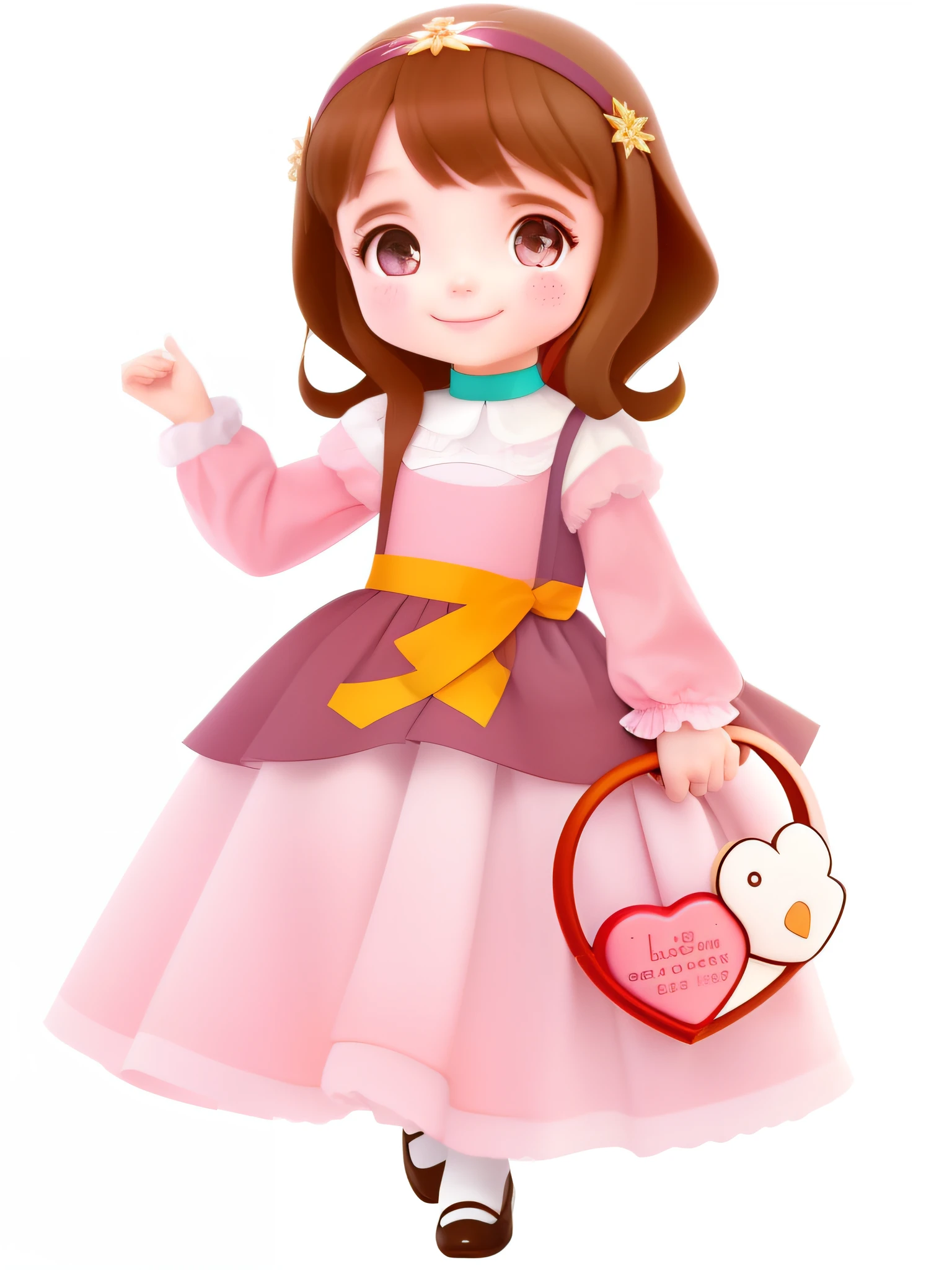 There is a girl holding a heart-shaped box in her hands., Hana Alisa Omer, lindo y adorable, encantador y lindo, 1614572159, Se ve doce, con una hermosa sonrisa, of a beautiful angel girl, ella esta sonriendo y feliz, she is smiling and excited, Dulce sonrisa, full heart - shaped face, princesa cabra con corona