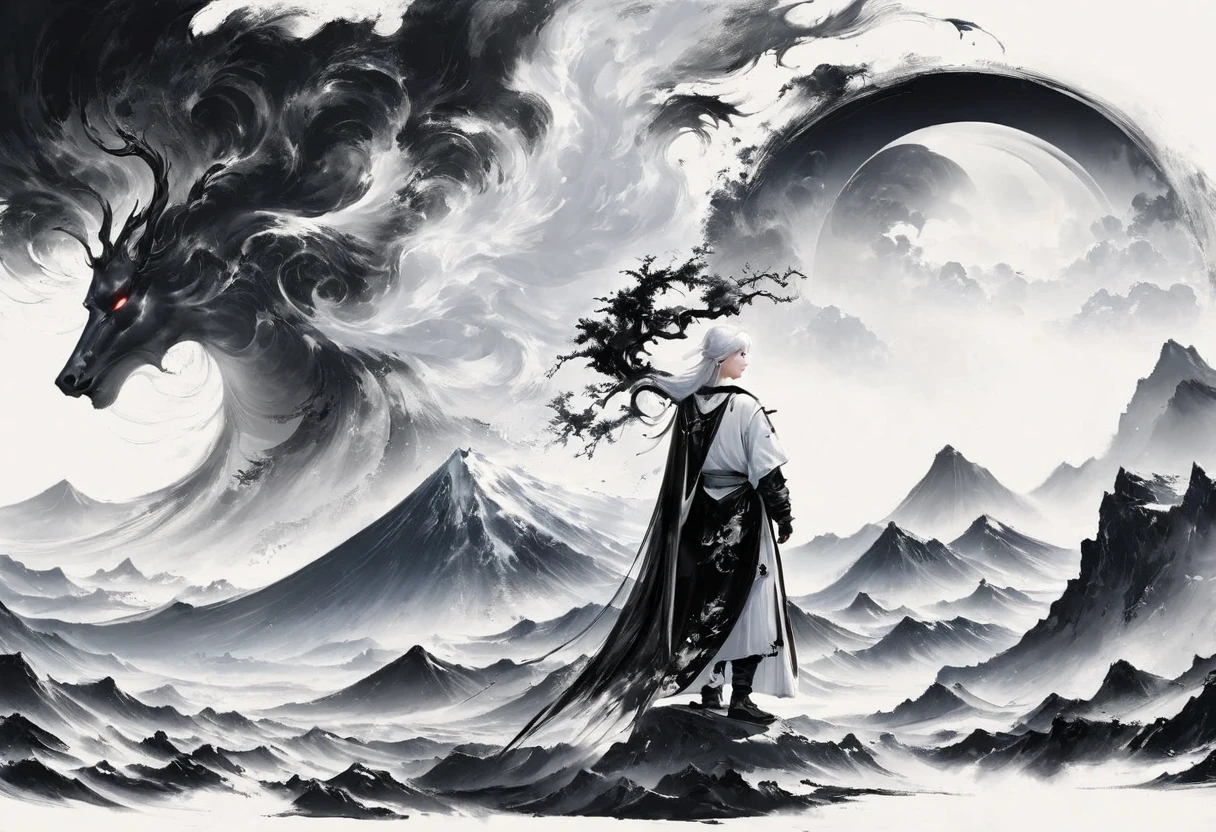 (Lots of white space:1.5),(Lots of white space around:1.6), White background, simple, Minimalism, abstract,Freehand,Aesthetic,black and white,Ink Painting,antiquity,a mountain,A person far away,一幅abstract的艺术插图, author:Li Song, Arte no estilo de guweiz, arte shin jinyoung, Obra-prima de guweiz, Ross chart 1. 0, Beautiful digital illustrations, Inspired by non-WLOP, simple數位藝術, jingna zhang, guweiz, Stunning digital illustrations