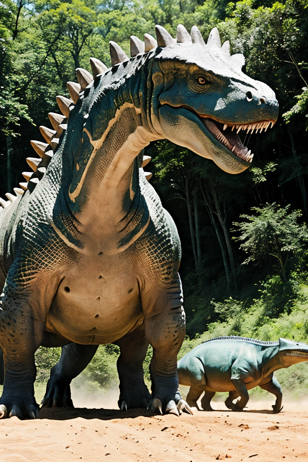 Mi propio hibrido de jurassic world:
1-Apariencia: de carnotaurus (el mismo que aparece en fallen kingdom), incluyendo el color.
2-Size: a little larger than the indominus rex, sus brazos y garras son igual de largas que el i-rex.
3-Espinas en la espalda, como el giganotosaurus (el mismo que aparece en jurassic world dominion).
4- En la cola, al final, has spikes, ONLY THE TICKS, como el stegosaurus. (en al caso de las hembras, carecen de puas en la cola)
obviamente, los cuernos como el carnotaurus, Of course they would have to be a little bigger so that they are in the same proportion as the entire head., so to speak.
Recalco, coloring like carnotaurus from fallen kingdom, las patas, misma forma que el giganotosaurus.
Another characteristic that differentiates them is their eye color., azules en los machos y verde esmeralda en las hembras.