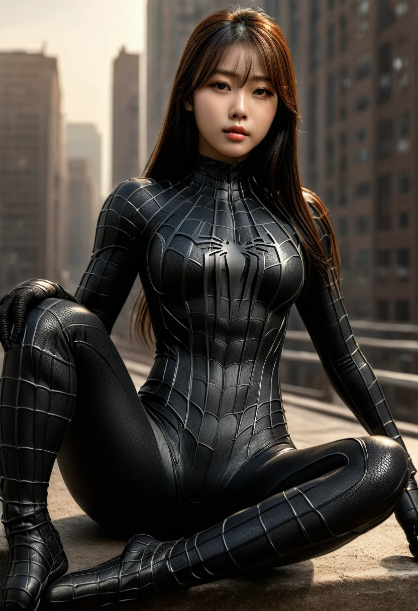 score_9, score_8_up, score_7_up, best quality, realistic, masterpiece, beautiful detail, hyperrealistic, woman ((1girl, woman body, big breasts)), amazing detailed full body portrait of a beautiful ulzzang girl, wearing a realistic and highly detailed black raimi spider-man suit, ((huge muscular girl)), (sitting), suit covered entire body and hand, black spiderman gloves, (full body), (dirty skin), close up, octane render, highly detailed, volumetric, dramatic lighting, (highest quality:1.1), (HDR:1.3), (top quality, best quality), realistic, high definition,
