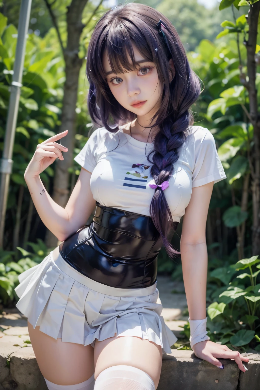 anime girl with purple hair and a white shirt posing in a forest, seductive anime girl, attractive anime girl, beautiful anime girl, anime girl, young anime girl, an anime girl, Ilya Kubshinov landscape, pretty anime girl, Ilya Kubshinov. 4K, (anime girl), anime girls, cute anime girl, beautiful anime girl