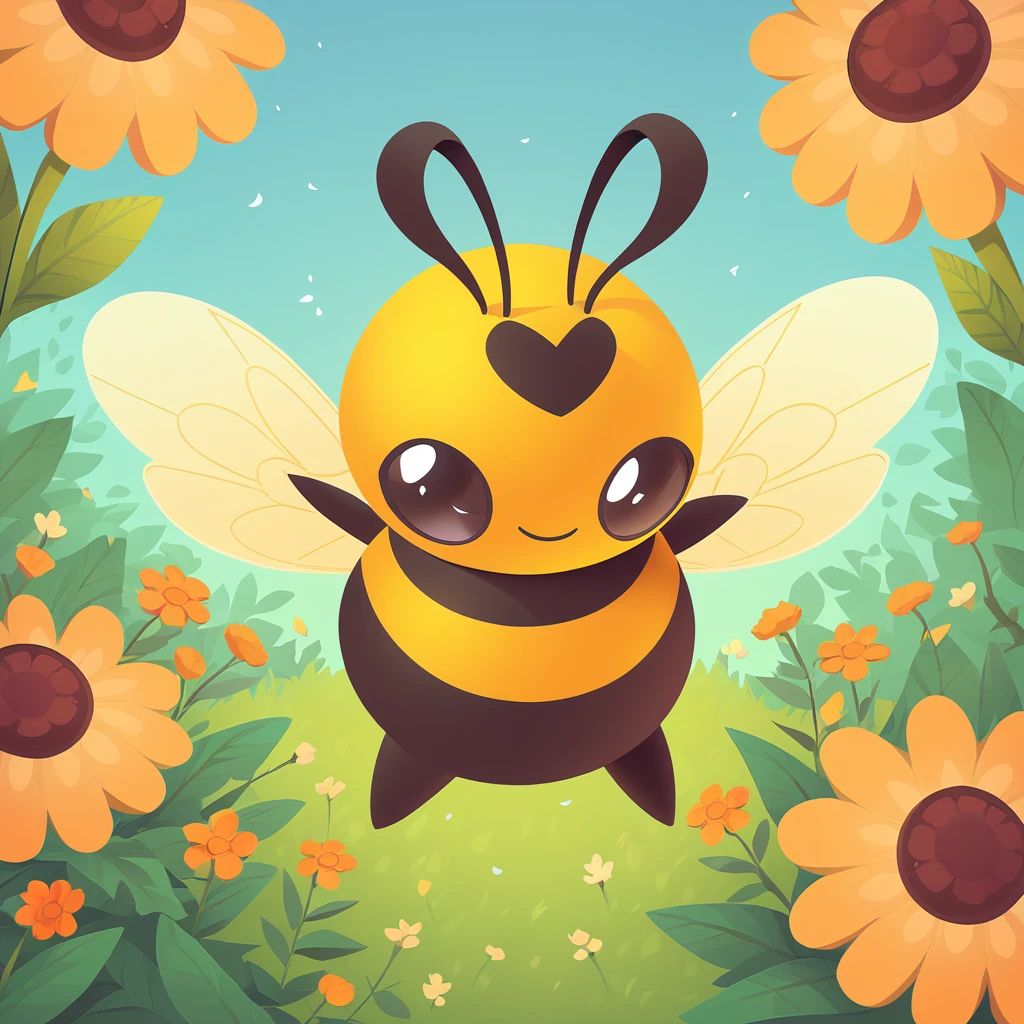 Bumble Bee in animated art style with garden background
