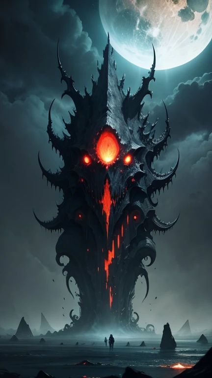 a horrifying creature,dark eldritch horror,tentacles,sharp teeth,glowing eyes,sinister,cosmic horror,unnatural,otherworldly,abomination,ancient,primordial,looming presence,monumental scale,overwhelming dread,mesmerizing,dreamlike,unsettling,chthonic,abyssal depths,eldritch aura,visceral textures,organic forms,alien anatomy,nightmarish,best quality,8k,highres,masterpiece,photorealistic,cinematic lighting,dark moody atmosphere,vibrant colors,dramatic composition