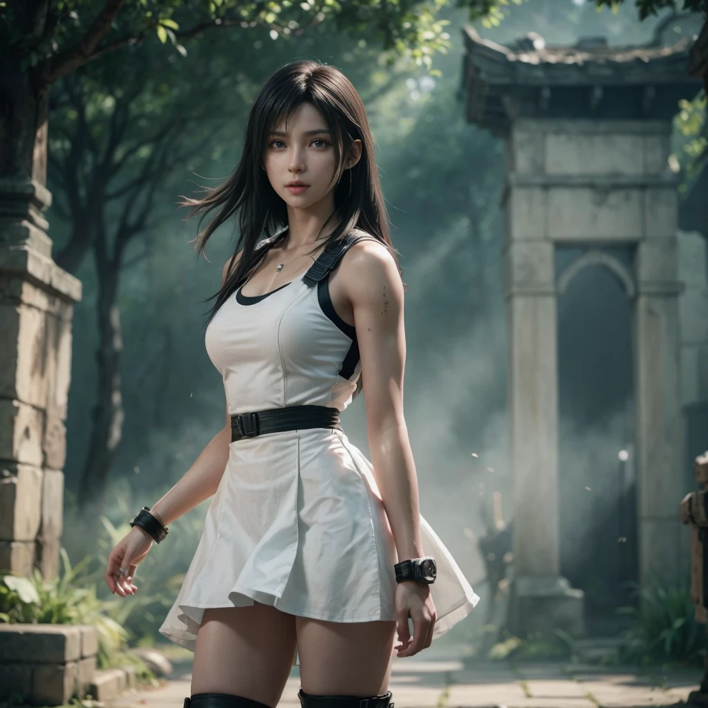 Tifa lockhart, (best quality,ultra-detailed,Realistic:1.37),beautiful detailed face,Perfect symmetry,perfectly shaped body,Perfect makeup,vivid colors,studio lighting