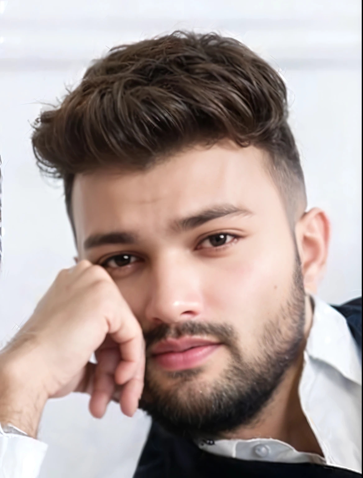 A beautiful young bearded man with highly detailed skin.