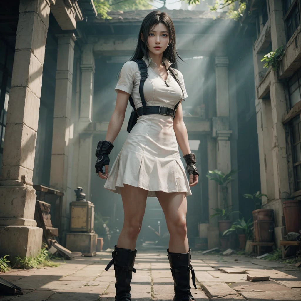 Tifa lockhart, (best quality,ultra-detailed,Realistic:1.37),beautiful detailed face,Perfect symmetry,perfectly shaped body,Perfect makeup,vivid colors,studio lighting