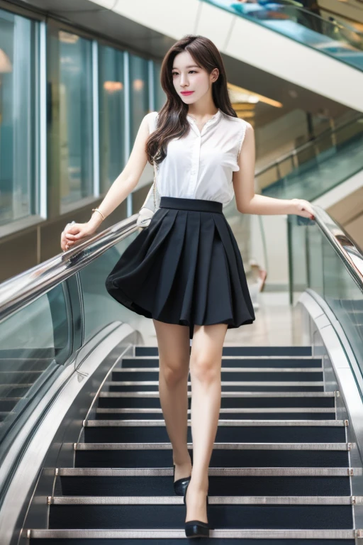 highest quality、masterpiece、High sensitivity、High resolution、One Woman、Slim Body、Glasseini skirt、escalator