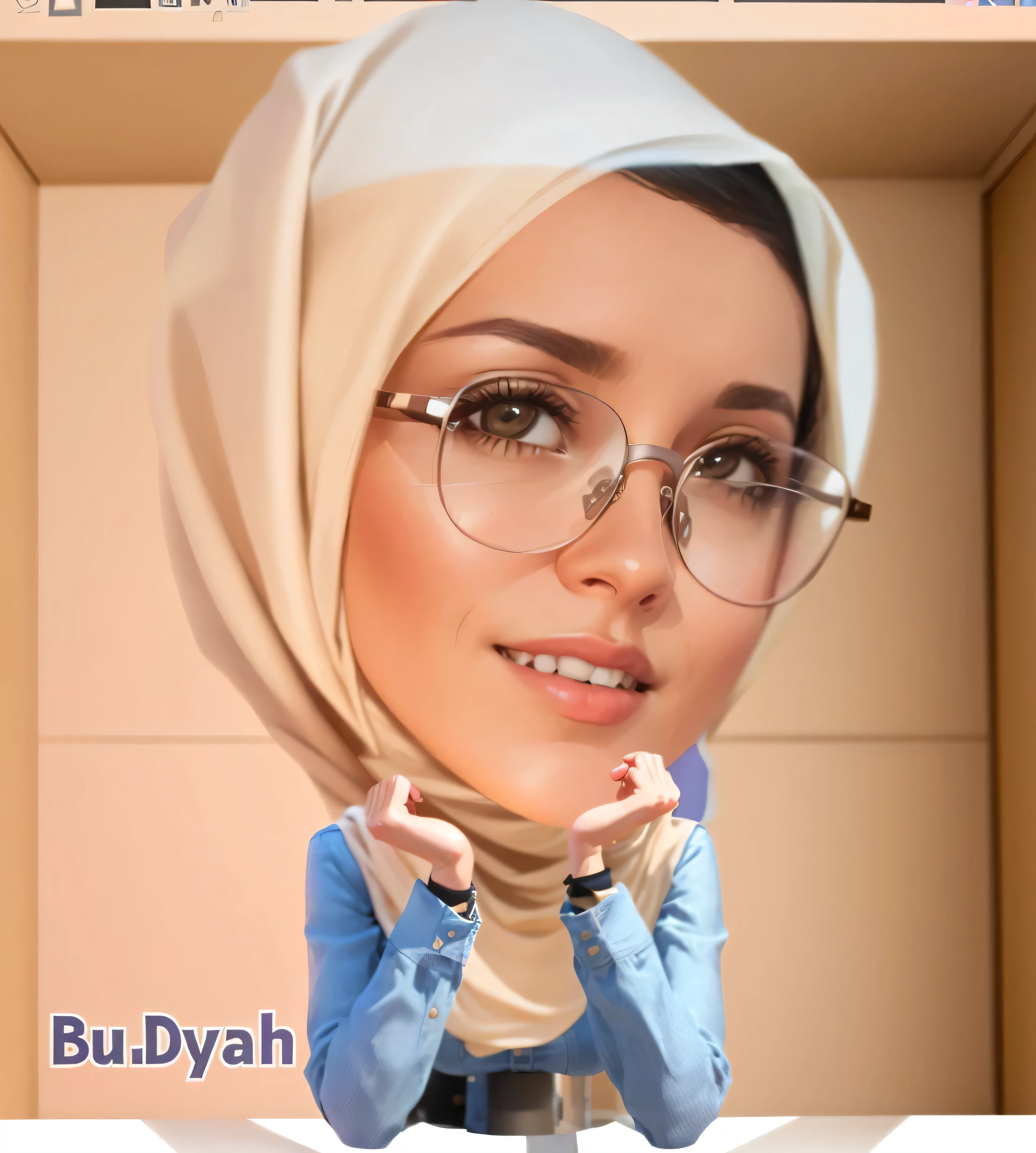 arafed woman wearing hijab and glasses and a headscarf posing for a picture, realism artstyle, digital art but photo, digital art cartoon, cartoon portrait, cartoon digital art, cartoon artstyle, 3d portrait, bust, hijab, in cartoon style, digital art'', potrait, 3 d artist, in style of digital illustration, cartoon digital painting