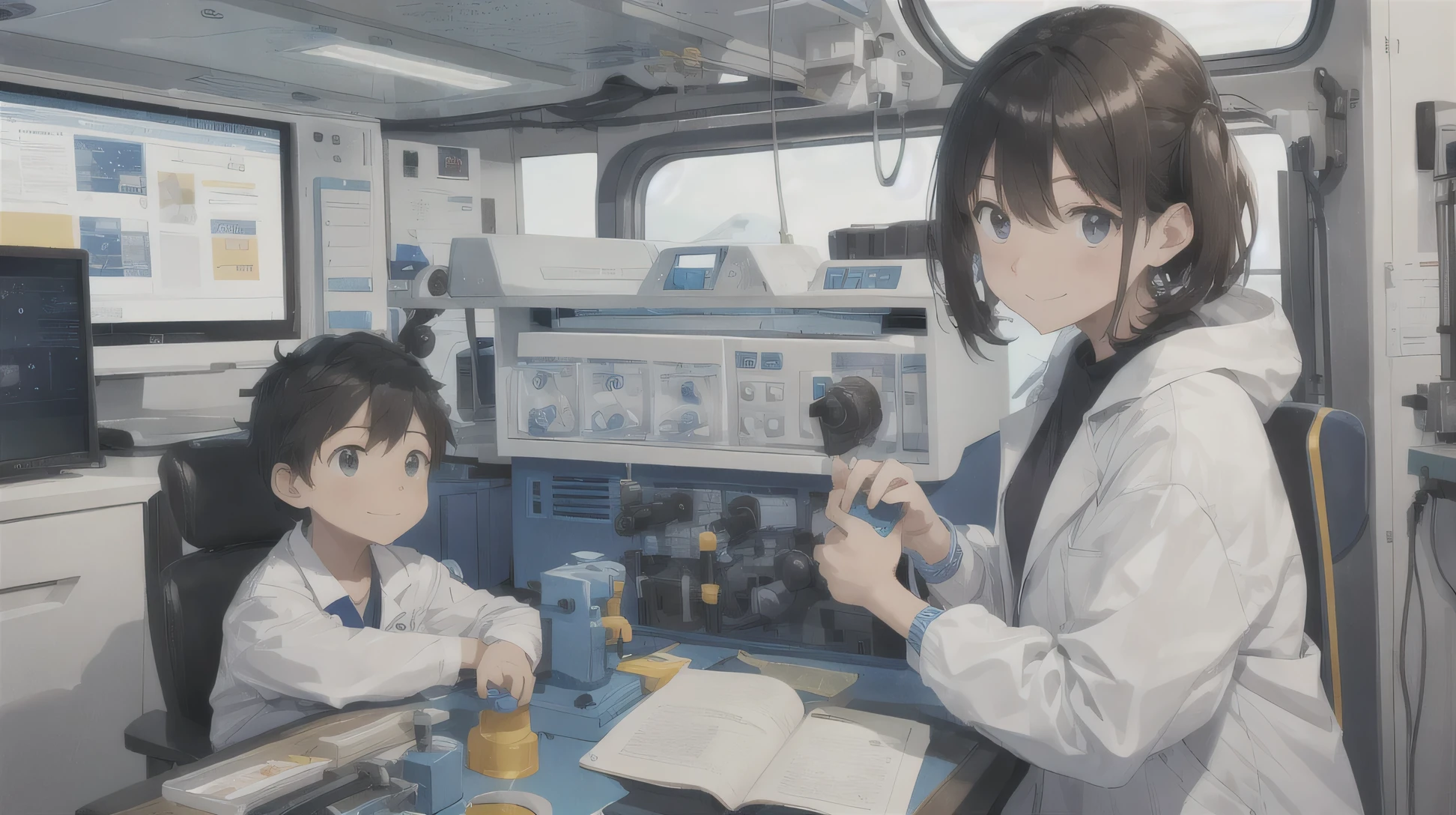 Seeing Orion curiously observing the scientific equipment that Dr. edlara brought to the field, Dr. Elara smiled and started talking to the boy
