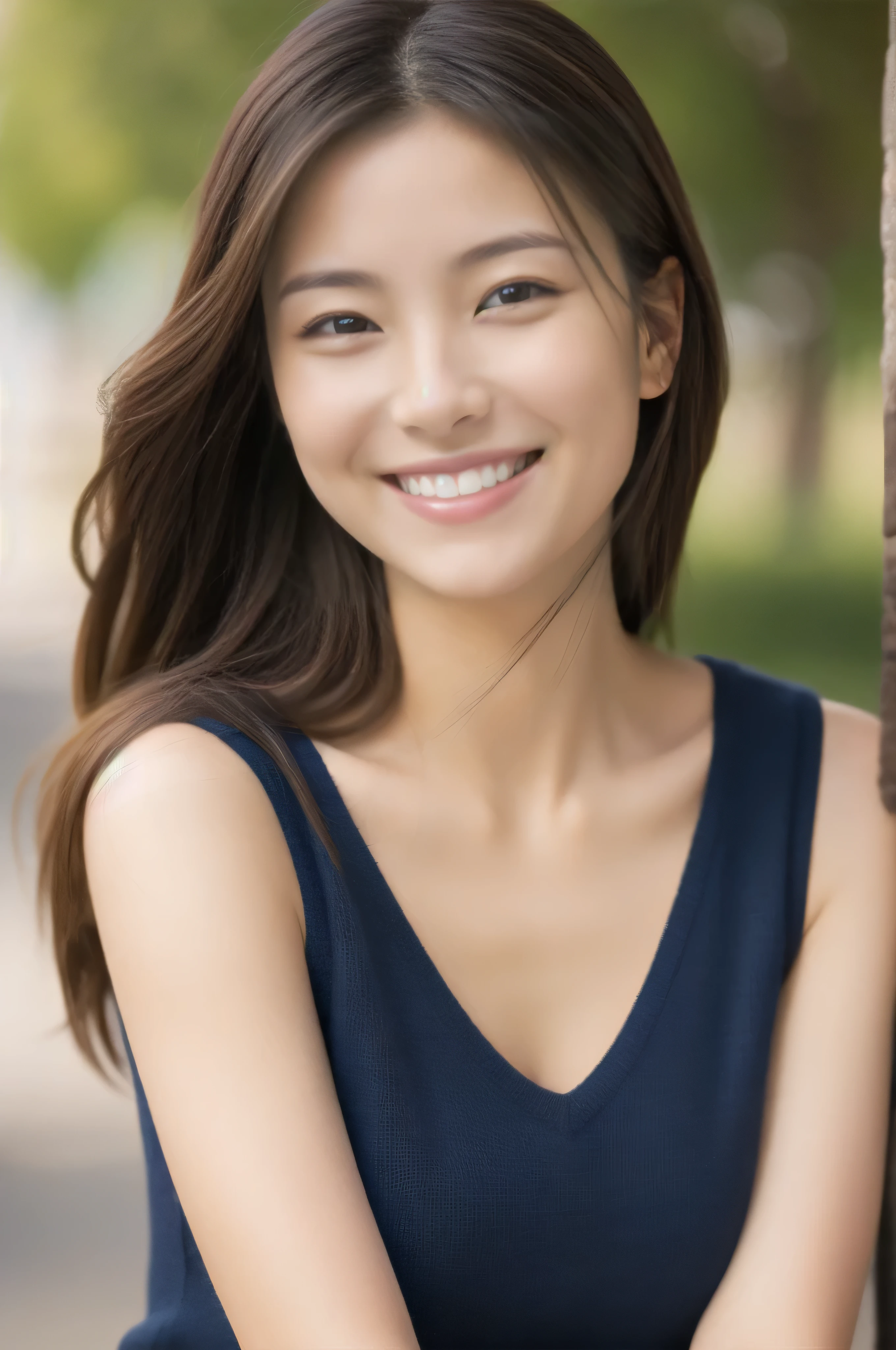 The face of a hostess、Sleeveless knit、High quality、Ultra-realistic、fine、Smiling face、Slim perfect figure、Japanese beauty、 Perfect Eyes、Radiant Skin、Upper body