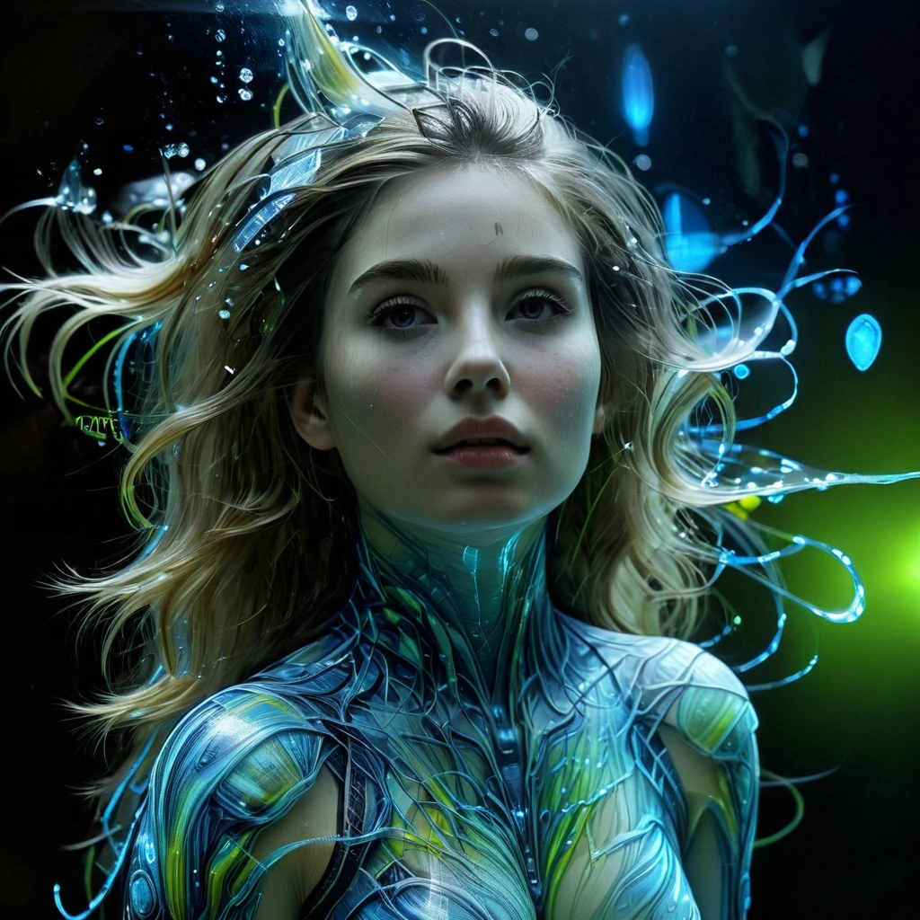 1girl, bioluminescent, attractive, epicRealism, UHD, 8k, super detailed