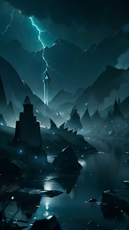 King Arthur Pendragon pulled out the sword Exkai River that was stuck in the stone, Beside King Arthur、Ten members of the Round Table stood,Lightning affects the atmosphere, HD lighting and darkness )<=(Great image quality)Dark atmosphere with bright particle lights(Many effects in the background)