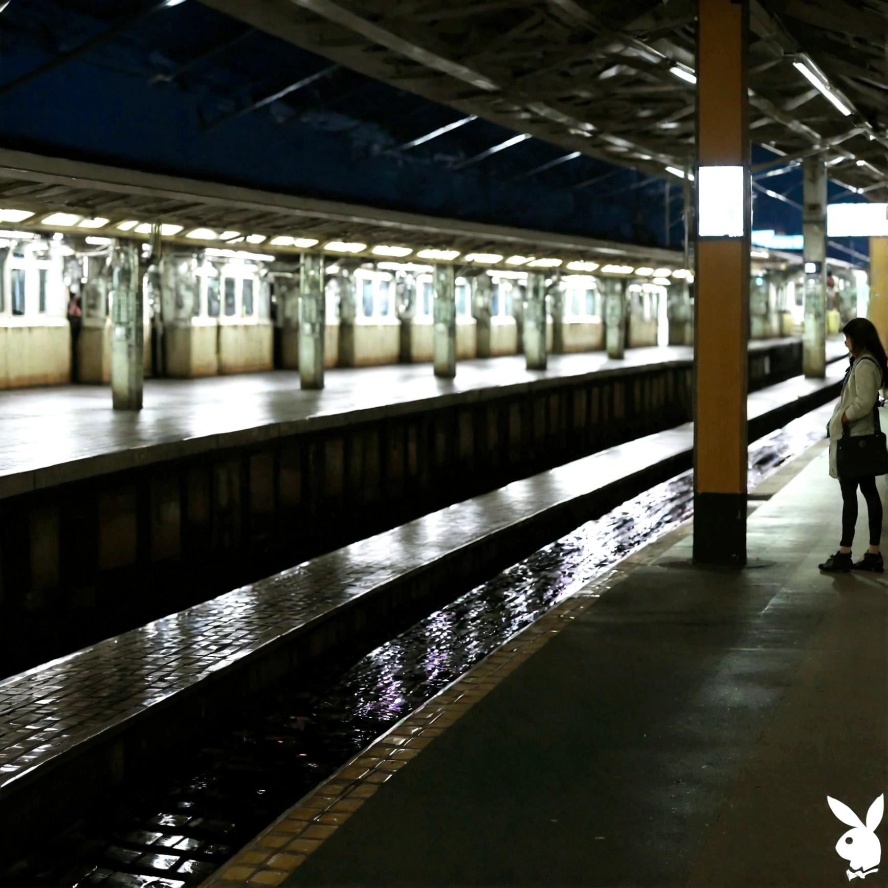 A young woman who missed the last train,I stood anxiously on the platform.,She feels a cold presence behind her,Real,