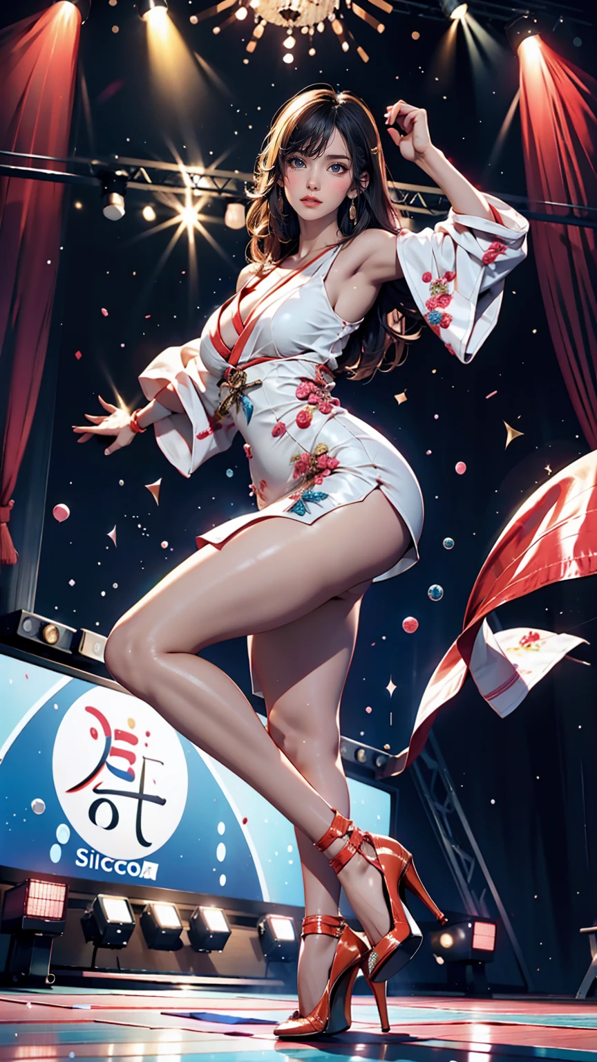 Japanese women、One-length bodycon、Stiletto heels、Disco stage、dance、Bubble Economy