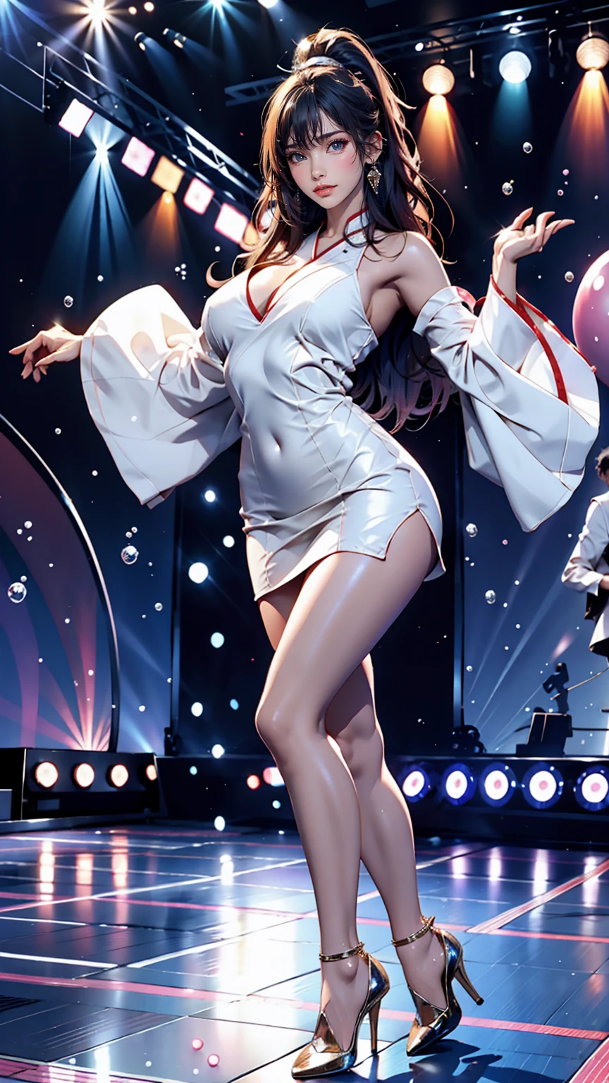 Japanese women、One-length bodycon、Stiletto heels、Disco stage、dance、Bubble Economy