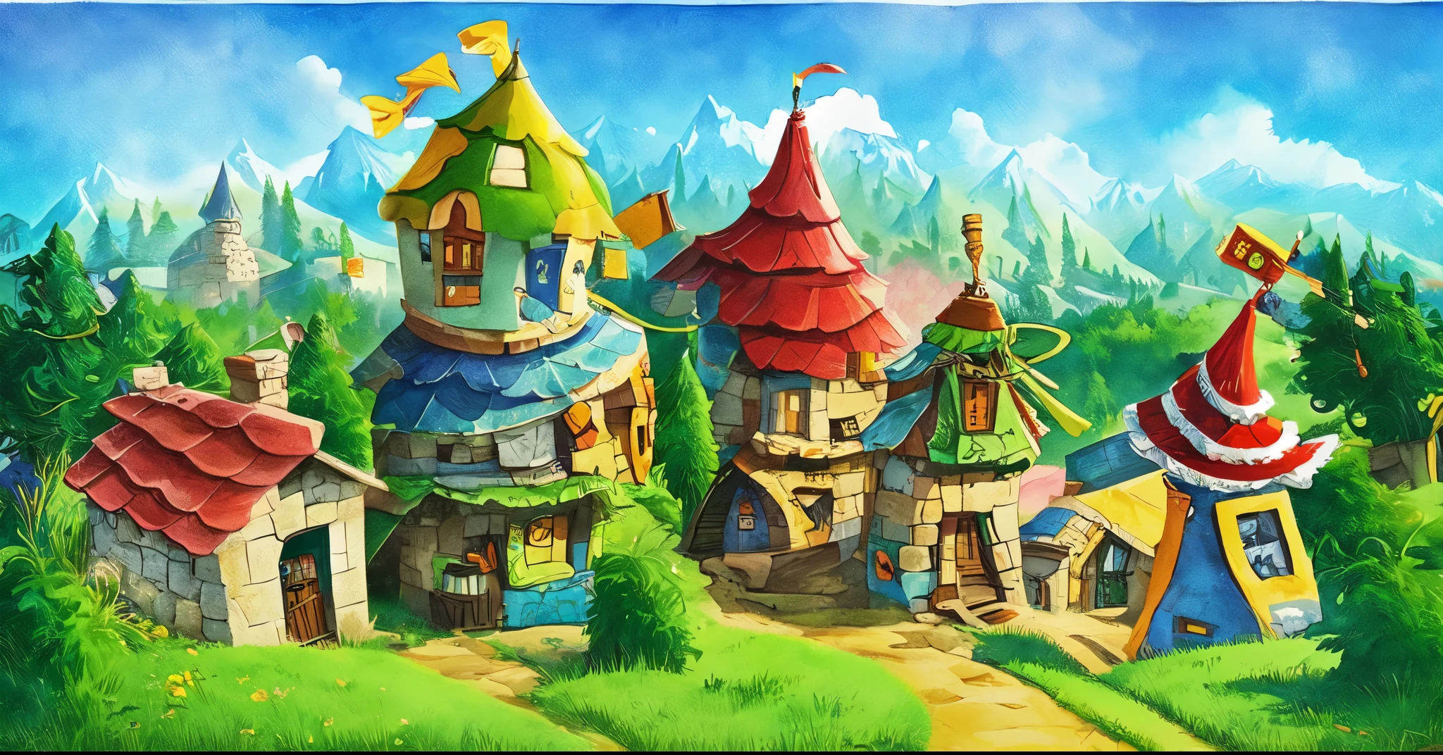 bright cartoon fantasy village