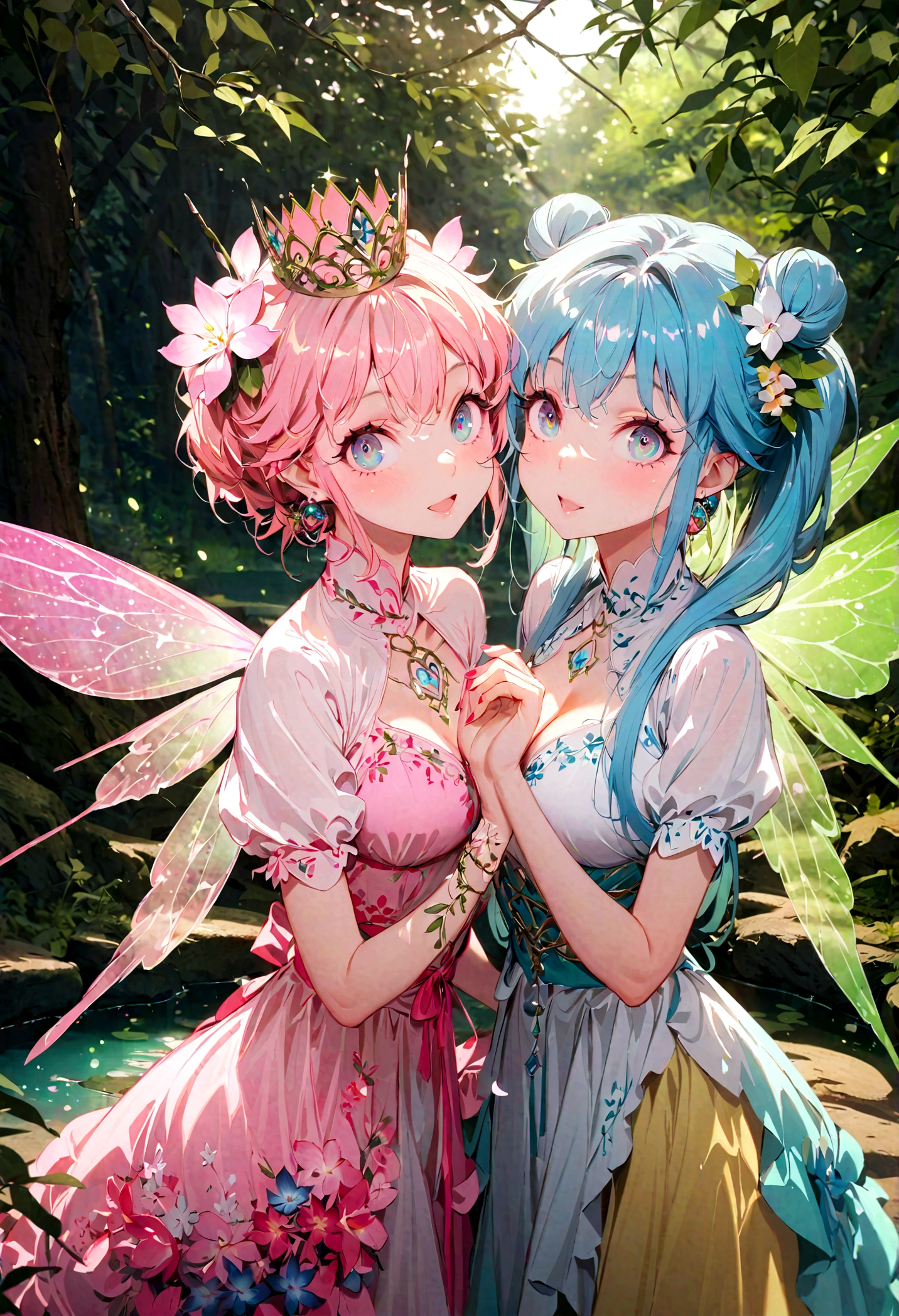 Big breasts,(Fairy:1.2),(high resolution,Best quality,Like a dream,obsessed,In a forest,Fairy),(Vibrant colors,Extremely detailed,Realistically:1.37),(beautiful eyes,Dappled sunlight,Whimsical Creatures,Sparkling Mysterious Mist,Evocative atmosphere,Otherworldly beauty),(Magical light,A faint ethereal light),(Elegant colors,Wonderful colors),(Fireflies dance,活泼的Fairy,Whisper of the Breeze),(Lush vegetation,majestic trees,Tranquil pond reflecting starlit path,Hidden treasure,Magical Realm),(an unforgettable journey,unexplored wonders,Charming charm),floating robe,(Fairy Crown:1.2),close_up