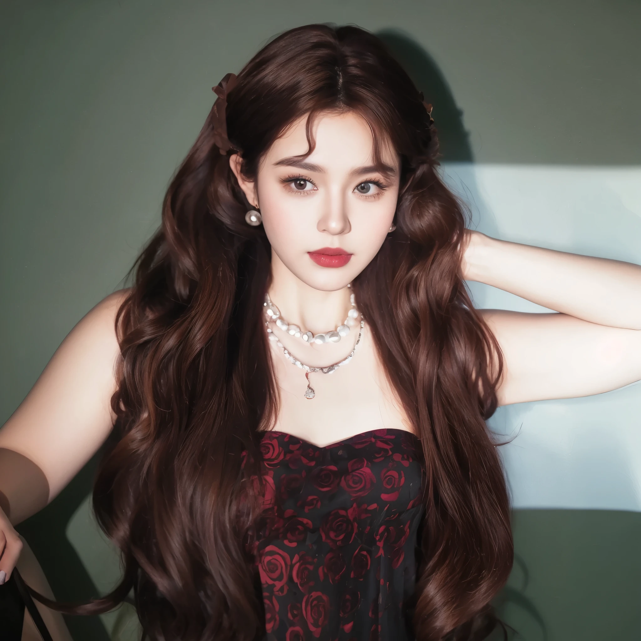 Caramel reddish brown long curly hair,Natural and beautiful hair,The background is simple and clean
