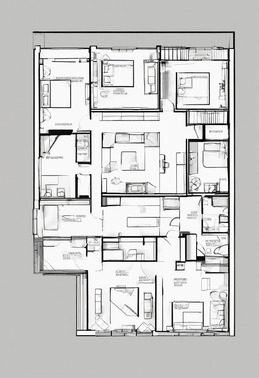 Create a plan for a multi-room house, One-storey , view from above, for design, comfortable, light, stylishly.