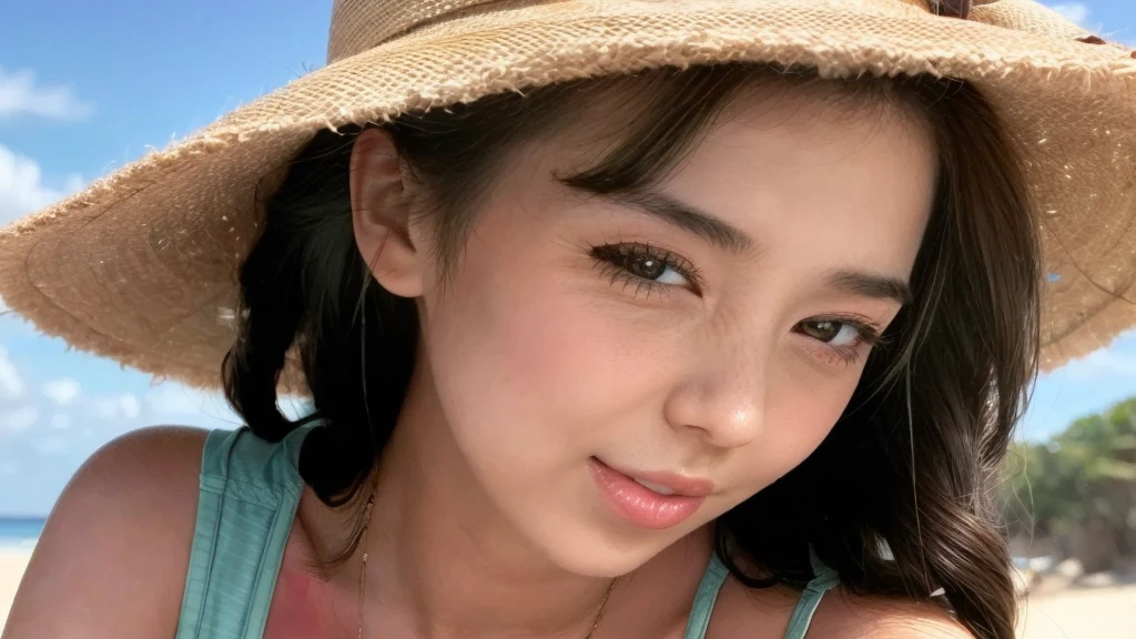 a beautiful girl in a sexy bikini relaxing on the beach, sexy pose, wide-brimmed hat, sunglasses, (best quality,8k,highres,masterpiece:1.2),ultra-detailed,photorealistic,photo-realistic:1.37,HDR,UHD,studio lighting,vivid colors,bokeh,beautiful detailed eyes,beautiful detailed lips,extremely detailed eyes and face,long eyelashes,1girl,beach,summer,sunlight,golden hour