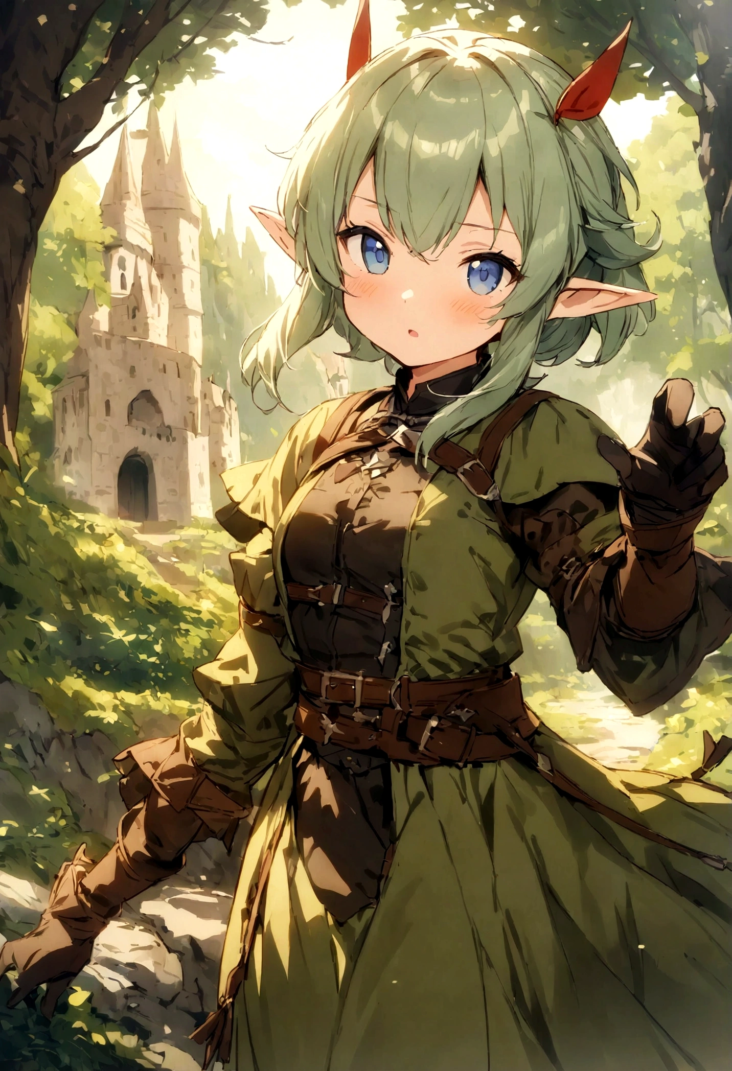(masterpiece:1.2),(anime),(Medieval Background),(Elf sisters)、((Ready your bow)),((Shoot a bow))、Rogue Outfit、(Archer)、in the forest、((Fantasy)),Fantasy、cute、Light Effects