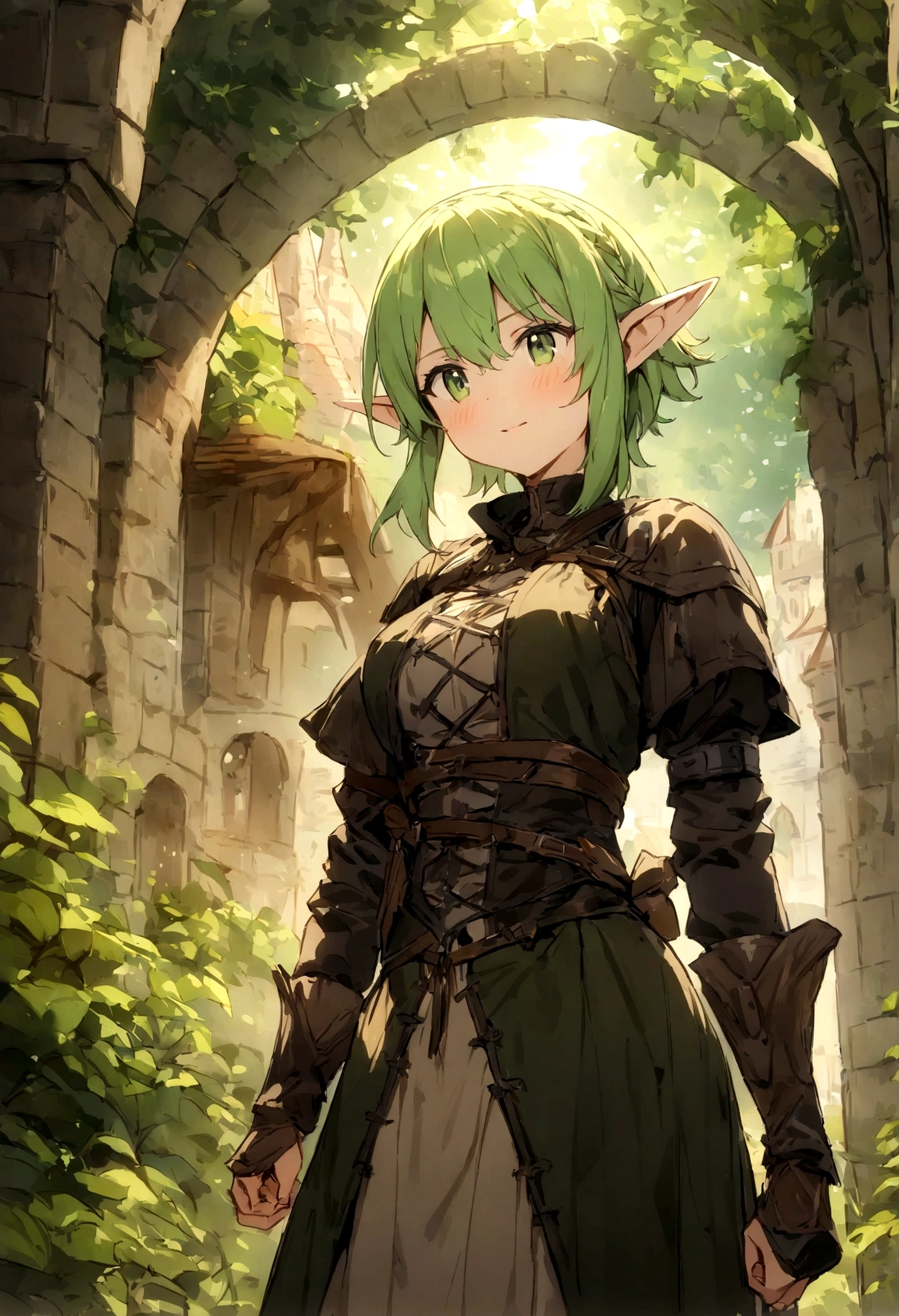(masterpiece:1.2),(anime),(Medieval Background),(Elf sisters)、((Ready your bow)),((Shoot a bow))、Rogue Outfit、(Archer)、in the forest、((Fantasy)),Fantasy、cute、Light Effects