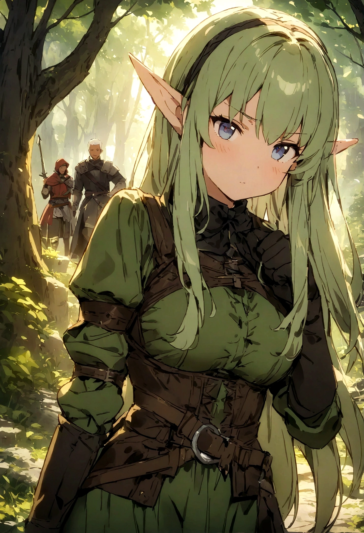 (masterpiece:1.2),(anime),(Medieval Background),(Elf sisters)、((Ready your bow)),((Shoot a bow))、Rogue Outfit、(Archer)、in the forest、((Fantasy)),Fantasy、cute、Light Effects