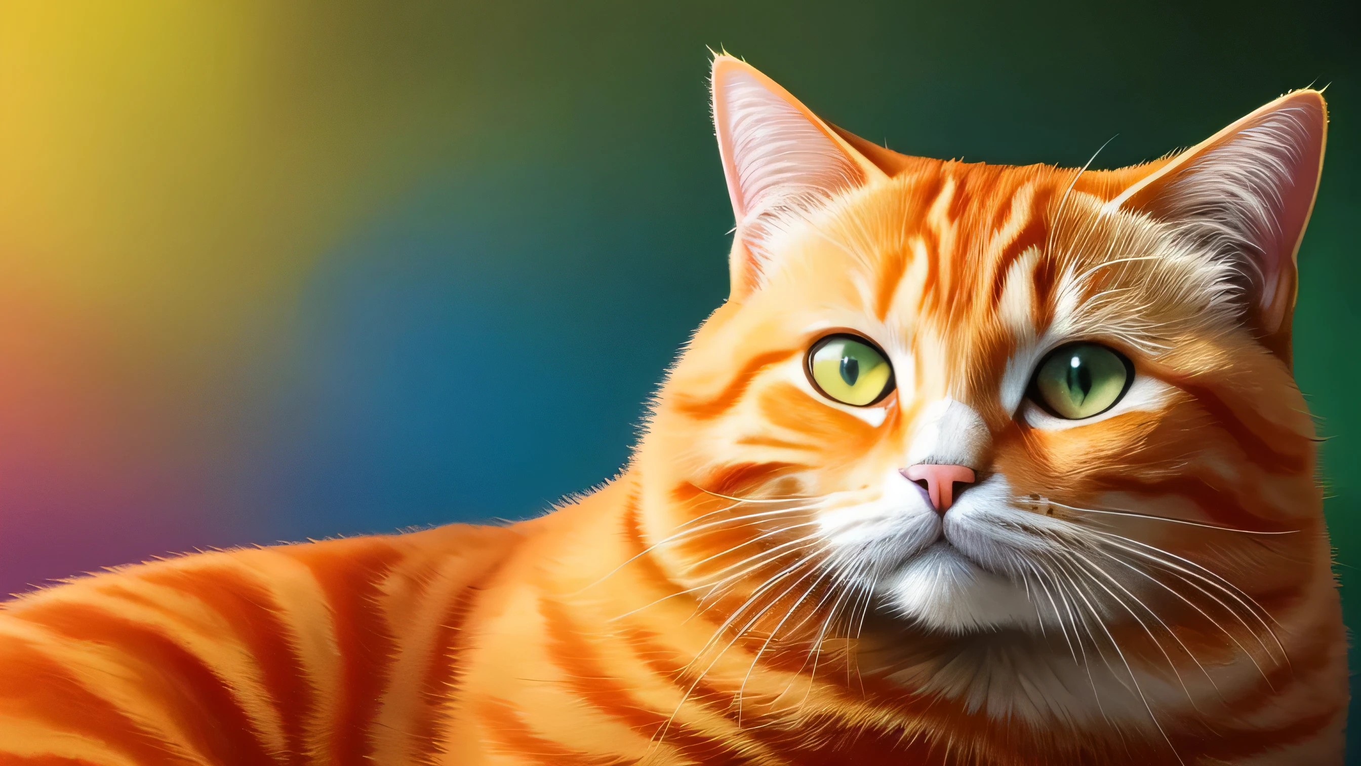 painting of a chubby orange tabby cat with a colorful face and eyes, beautiful art uhd 4 k, detailed painting 4 k, art of alessandro pautasso, painted in high resolution, wadim kashin, ultra realistic, painted in bright pastel colors, detailed 4 k painting, in a painting of a cat, full of colors and rich detail,