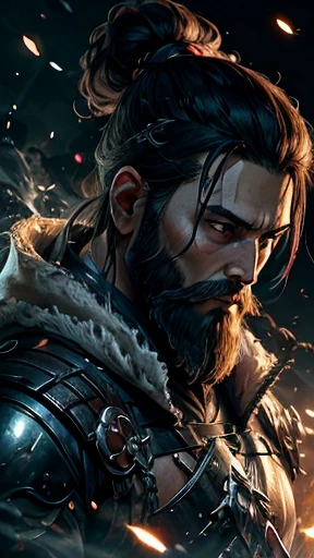 （Lightning affects the atmosphere, HD lighting and darkness )<=(Great image quality)Dark atmosphere with bright particle lights(Many effects in the background)<=(Great image quality)Dark atmosphere with bright particle lights(Many effects in the background),Oriental、Men in ancient Chinese costumes、ancient chinese hairstyle men、Three Kingdoms、Multiple warlords、highest quality、masterpiece、Ultra-high resolution、(Realistic:1.4)、Game Poster、Crisp and beautiful image quality、Red clothes、Long beard、Embroidered cloth wrapped around a topknot、