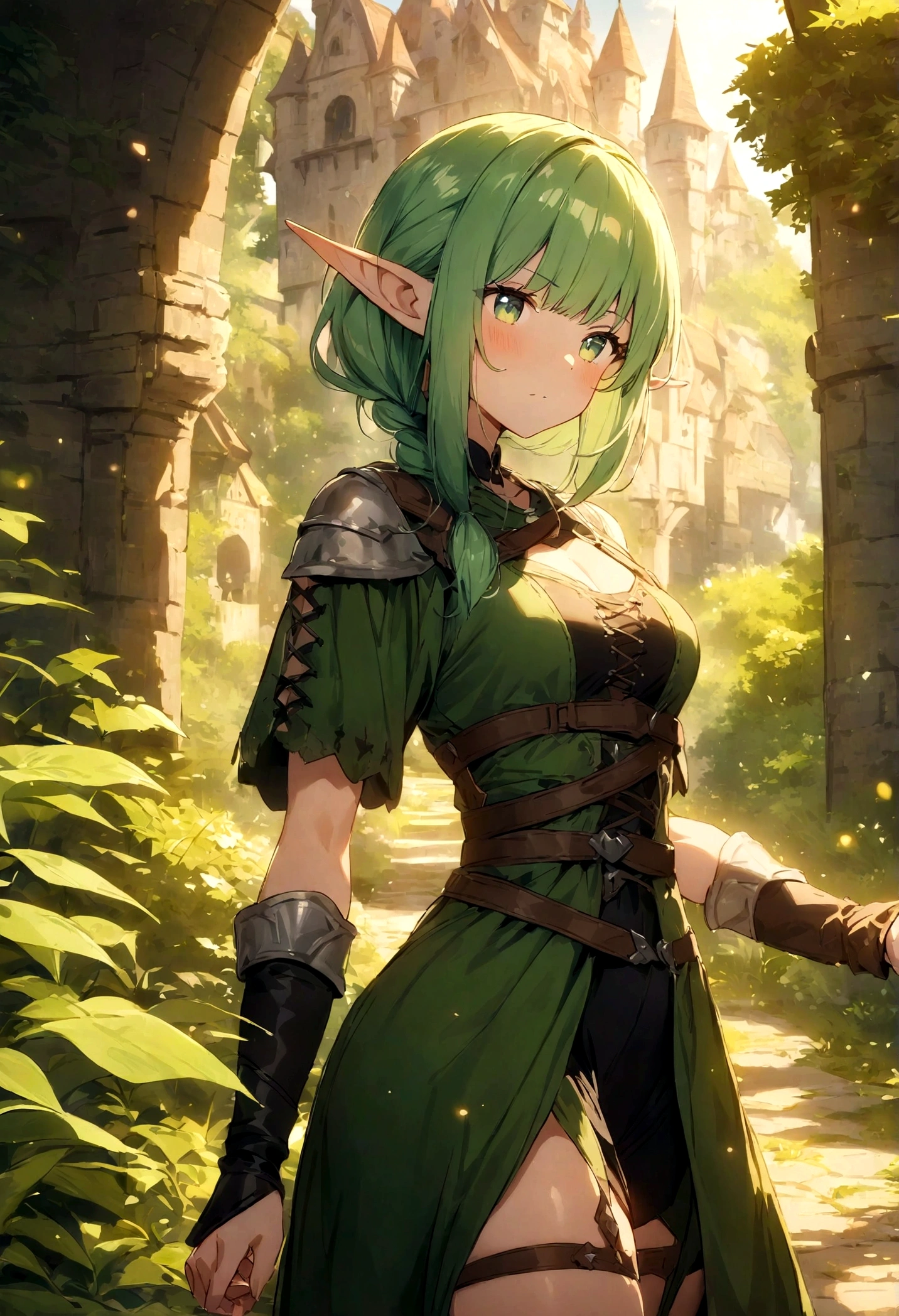 (masterpiece:1.2),(anime),(Medieval Background),(Elf sisters),Rogue Outfit,in the forest,((Fantasy)),Fantasy,cute,Light Effects