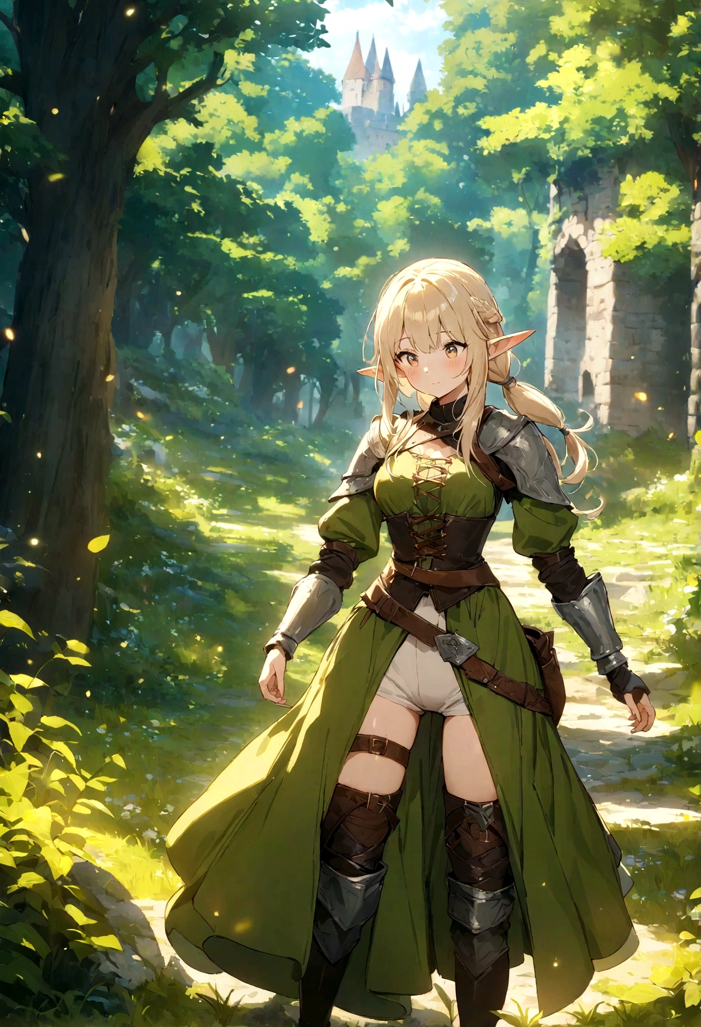 (masterpiece:1.2),(anime),(Medieval Background),(Elf sisters),Rogue Outfit,in the forest,((Fantasy)),Fantasy,cute,Light Effects