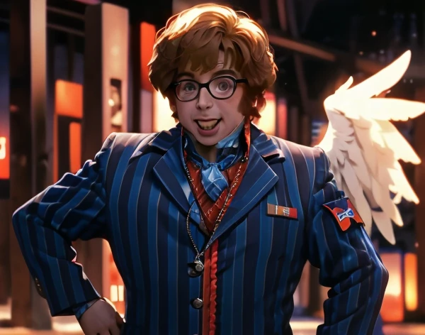 Austin Powers, Big Large Muscle, Evil Happy, Angel Wings, Soviet Military Uniform, Bigger Large Breasts , Graveyard at Desert 