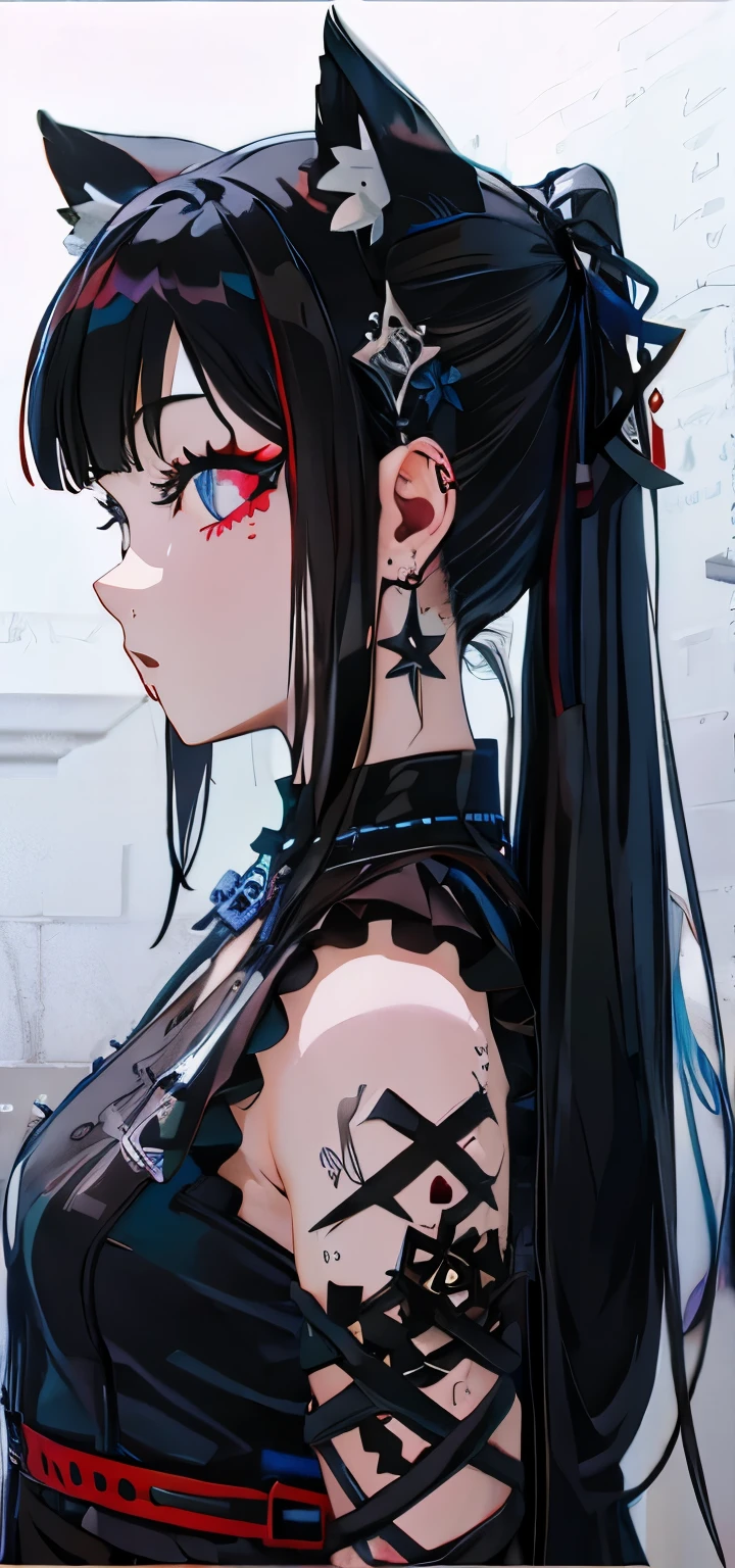 From the side、Korean、1 girl、Black Hair、amount、Gothic punk、face、