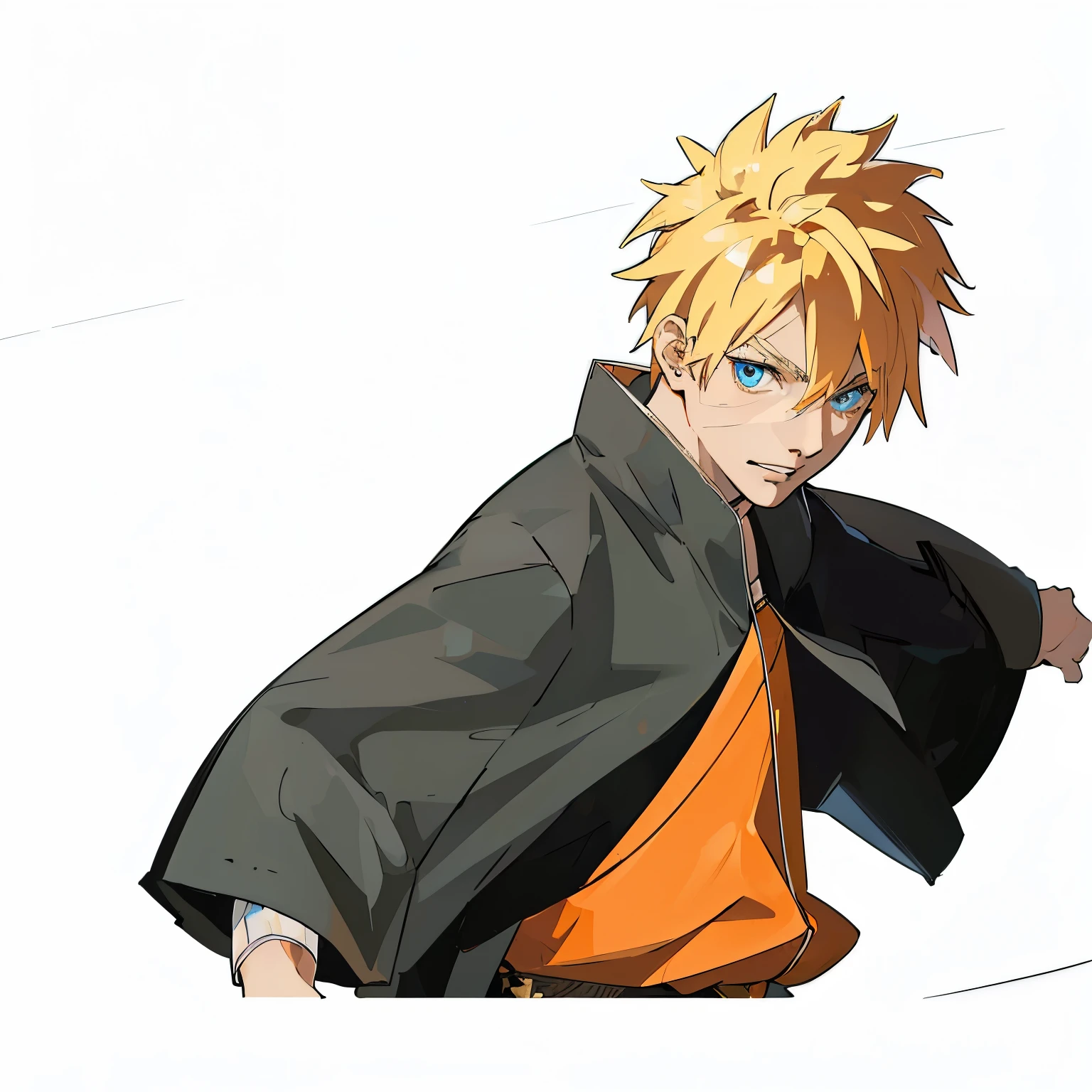 side view, showing only the the upper half of the body in the frame, Second generation Japanese manga style, showing only the upper body, yellow hair character, handsome, blue eyes, cold expression, with black-rimmed eyes, valiant, aggressive, handsome face, handsome face, authoritative, majestic, , wearing a Black top, orange trousers , looking other, with his eyes sternly looking at the side, perspective, with a strong, strong, and powerful face,cartoon drawing style, bright and lively colours, , extremely Fine cg unity 8k wallpaper, dramatic, UHD, intricate details, hand drawn board drawing style, 3D to 2D, large perspective, city and sky in the background, Pixar: 1st style, bright, ink character style, realistic, meticulous, 2D, LORA, details, portrait realistic, can almost feel the texture of her skin, every intricate detail is captured with a fine brush! (Realistic: 1. 3), Masterpiece, Best Quality, (Intricate Detail: 1.2), Solo, Facial Focus, (Close-up: 0.8), Ultra High Resolution, Correct Body Structure, Meticulous Skin, Half Chibi, Cyberpunk,, 3D Pixar Animation Style, Christopher Studios Illumination, Realistic, Best Quality, Professional Lora, Romantic Soft Focus and Ethereal Light in Style, 3D Pixar: 2. 5 Style,extremely detailed cg unity 8k wallpaper, extremely detailed cg unity 8k, dramatic, intricate details, 3D - --s 750 --iw 2 --niji 5
