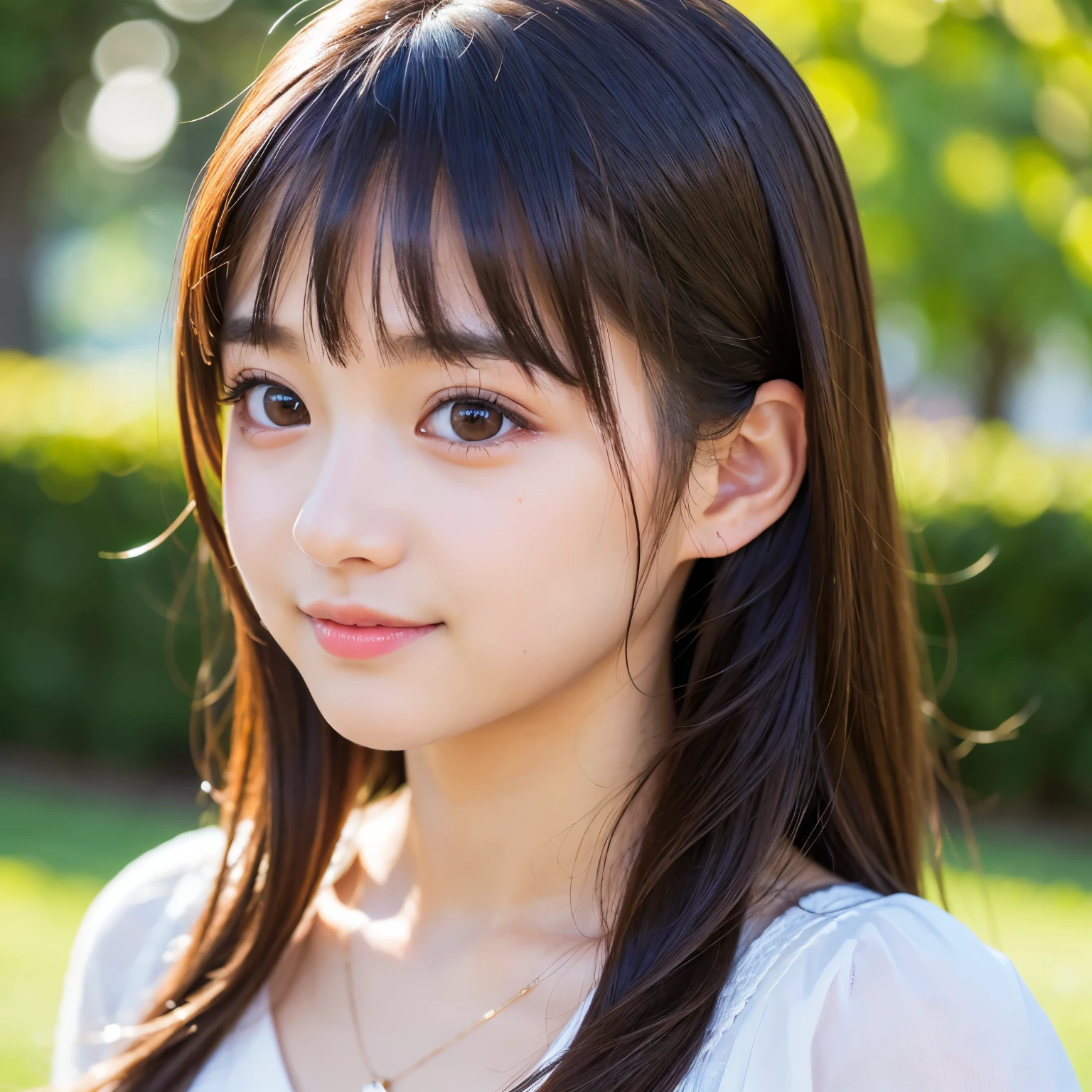 (Best-quality, Masterpiece, Ultra-High-Resolution, (Photorealistic:1.4), Raw Photo, depth of field, professional lighting, perfect anatomy, extremely details), 1girl, 15-years-old, the most famous Japanese idol, portrait, ((extremely cute realistic-face like the most popular Japanese idol, (extremely cute and extremely realistic big-eyes), extremely cute and extremely realistic hair)), (((extremely beautiful and extremely realistic skins))), extremely cute and extremely realistic long-eyelashes, extremely cute and extremely realistic lips, innocent smile