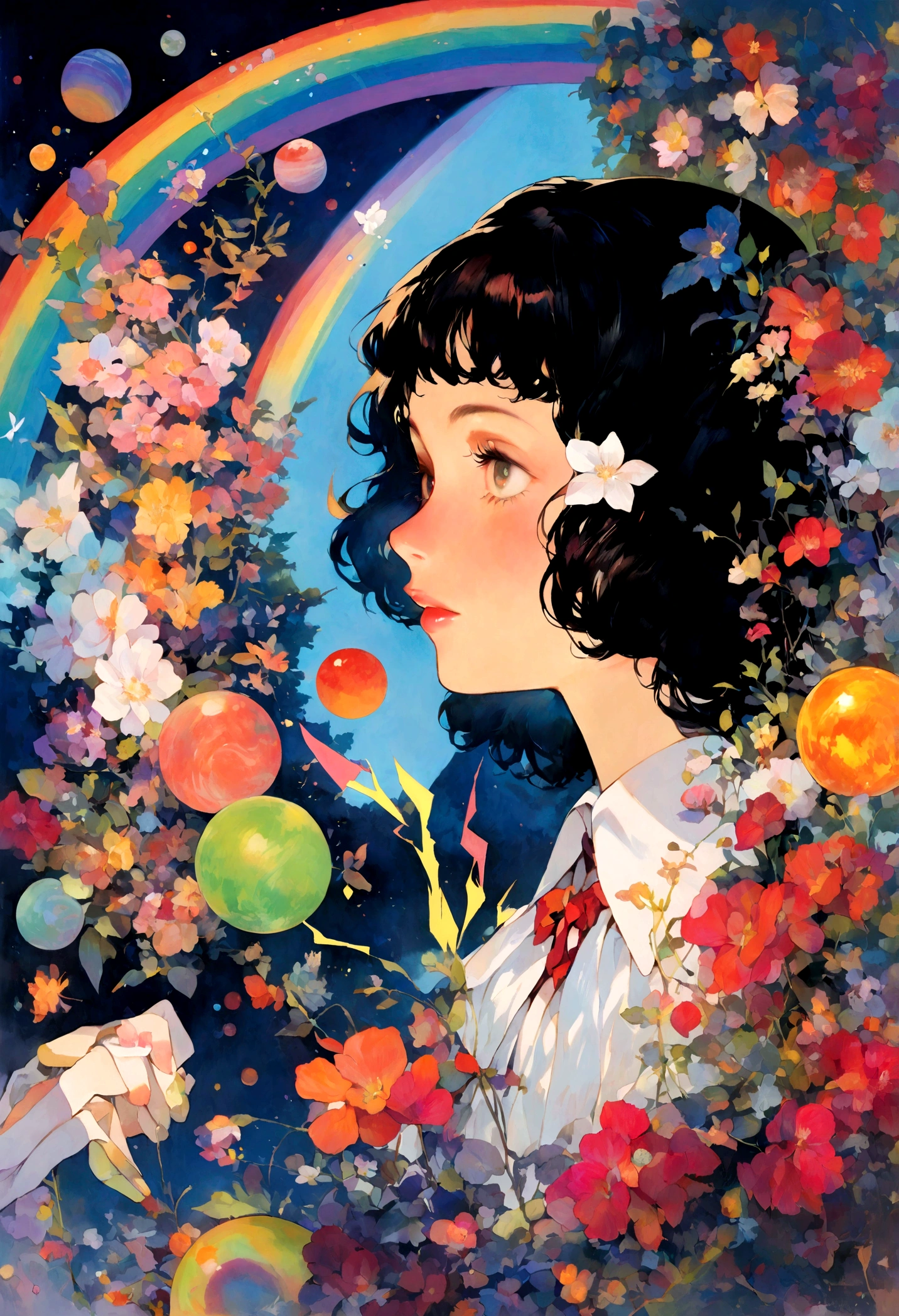 Beautiful Woman Rainbow Lightning Space Solar System Love Orchid Spirit Norman Rockwell