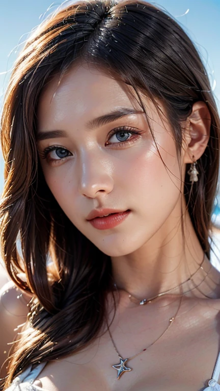 (Salar de Uyuni:1.3), (Clear blue sky and clouds reflecting on the surface of the lake), (fullbody), (Medium hair, black hair), (top-quality, Photorealsitic:1.4, masterpiece:1.3, RAW Photography:1.2, cinematric light, very detailed illustration), (1woman:1.3, solo), (asian girl, ultra delicate face, ultra Beautiful fece, ultra delicate eyes, ultra detailed nouse, ultra detailed mouth, ultra detailed facial features), woman, (Swimwear with a small area), (medium breast:1.3), from the front side, skiny, lipgloss